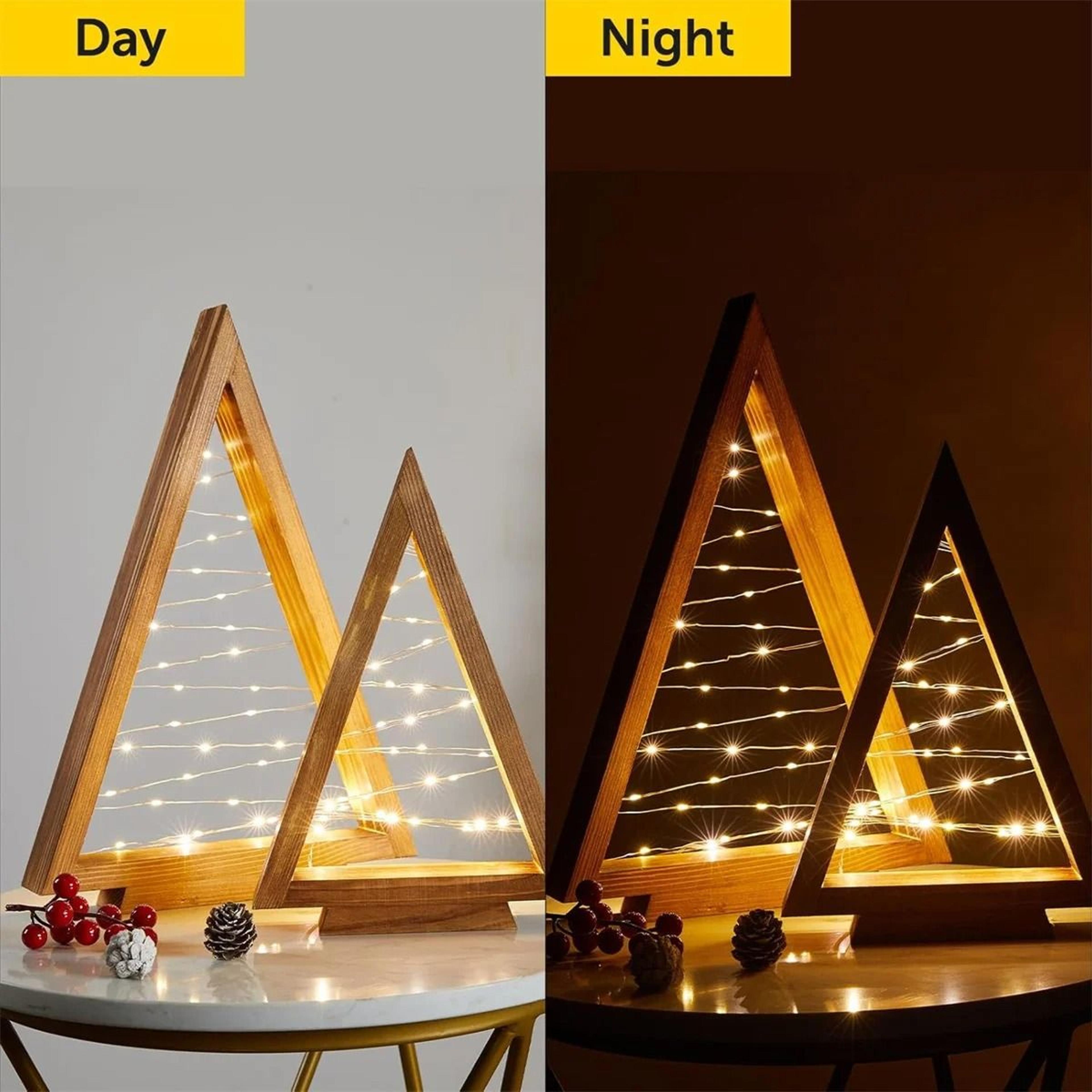 Wood Christmas Tree With Lights Set 4