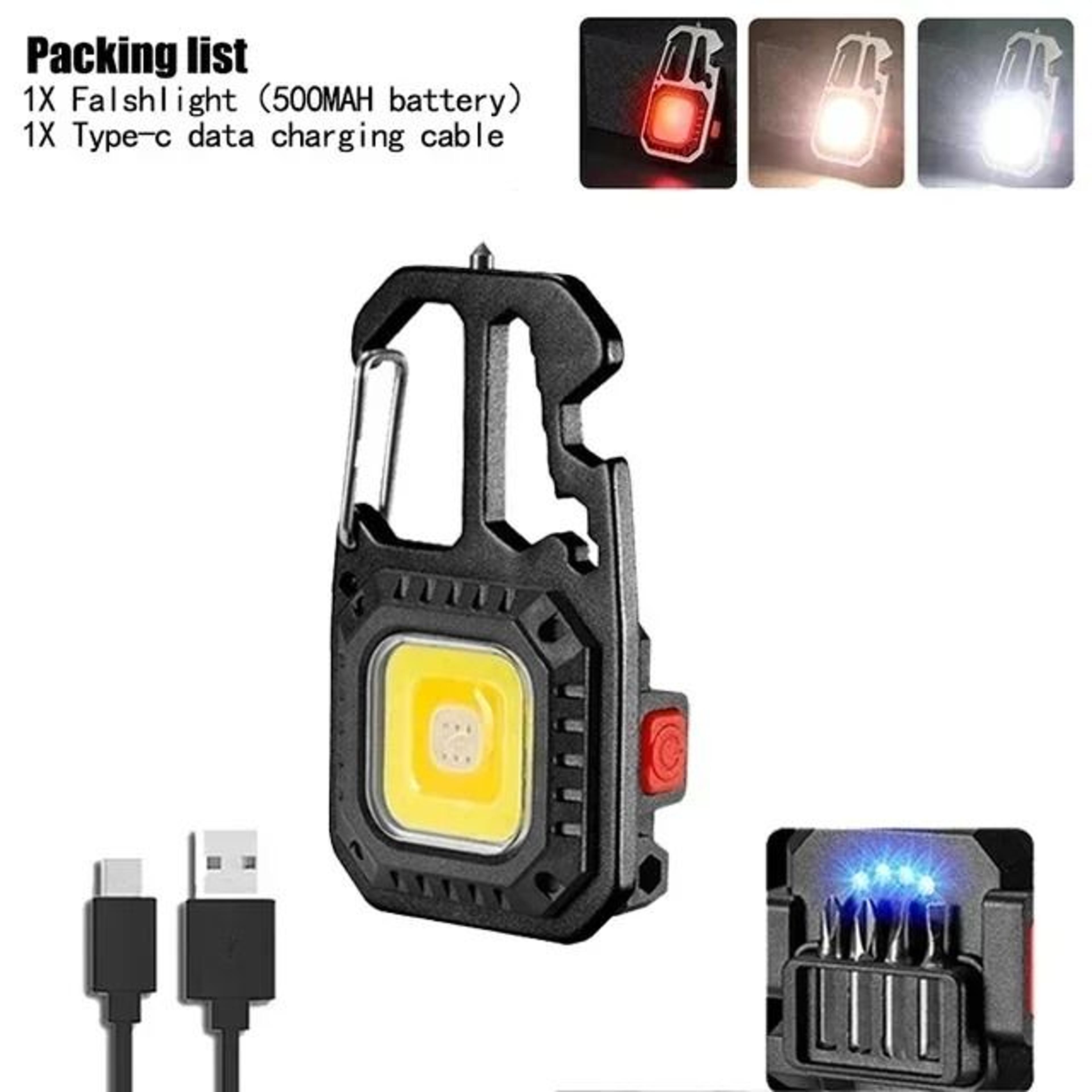 MultiMode Rechargeable COB Keychain Work Light With Battery Display 7