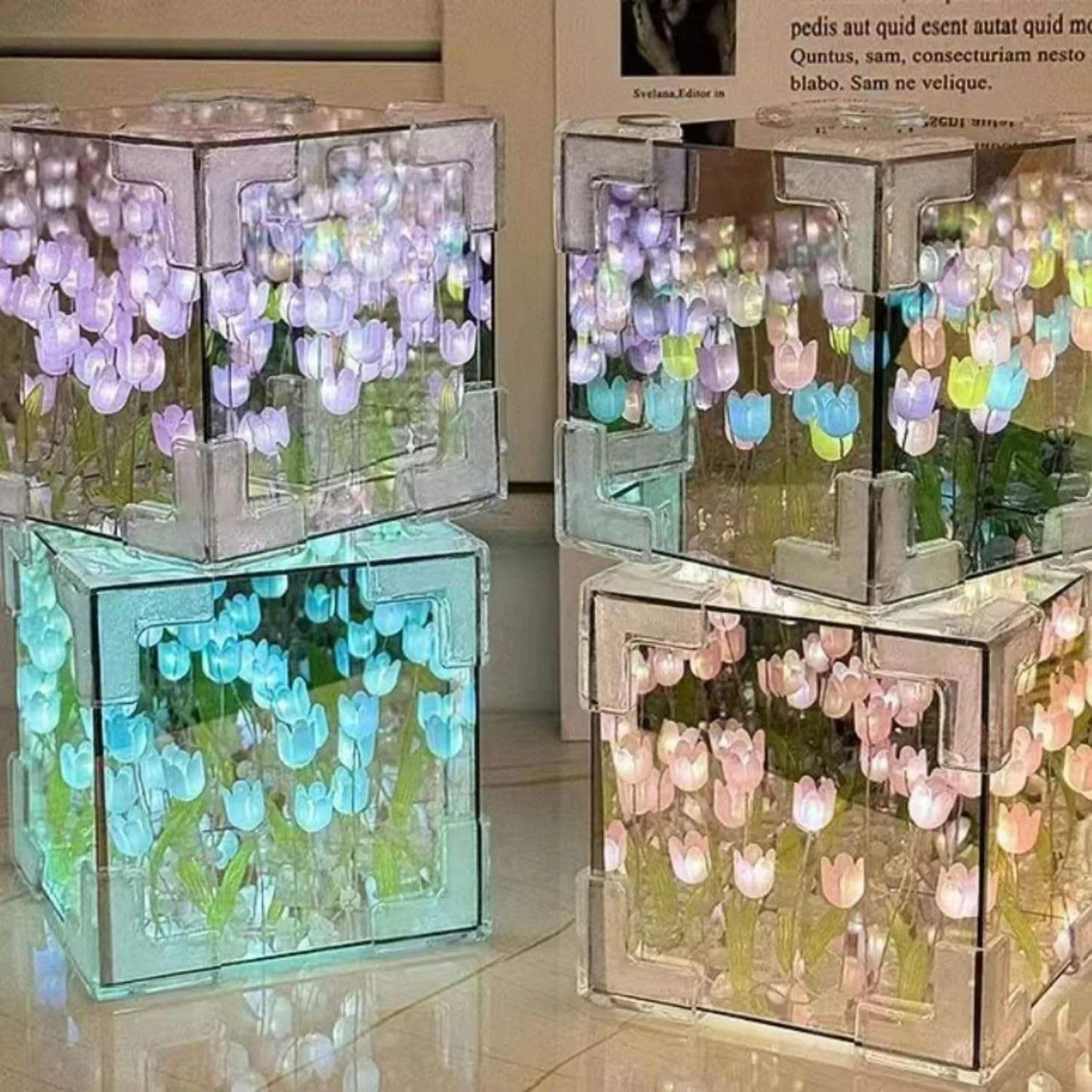 DIY Handmade Tulip Mirror Cube Night Light Lamp 2