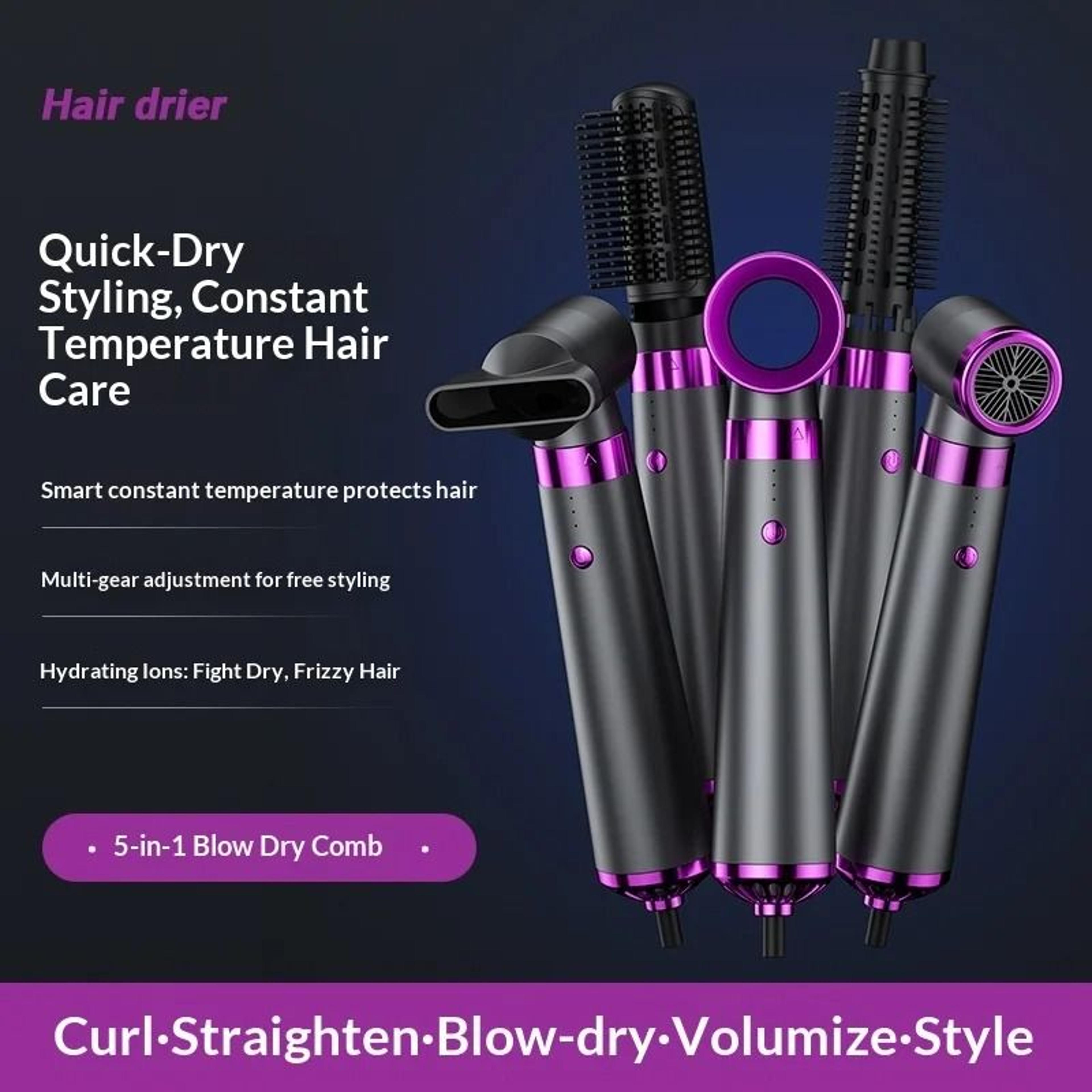 homefish 5-in-1 automatic styler hair dryer & rotating multi-head hot air comb