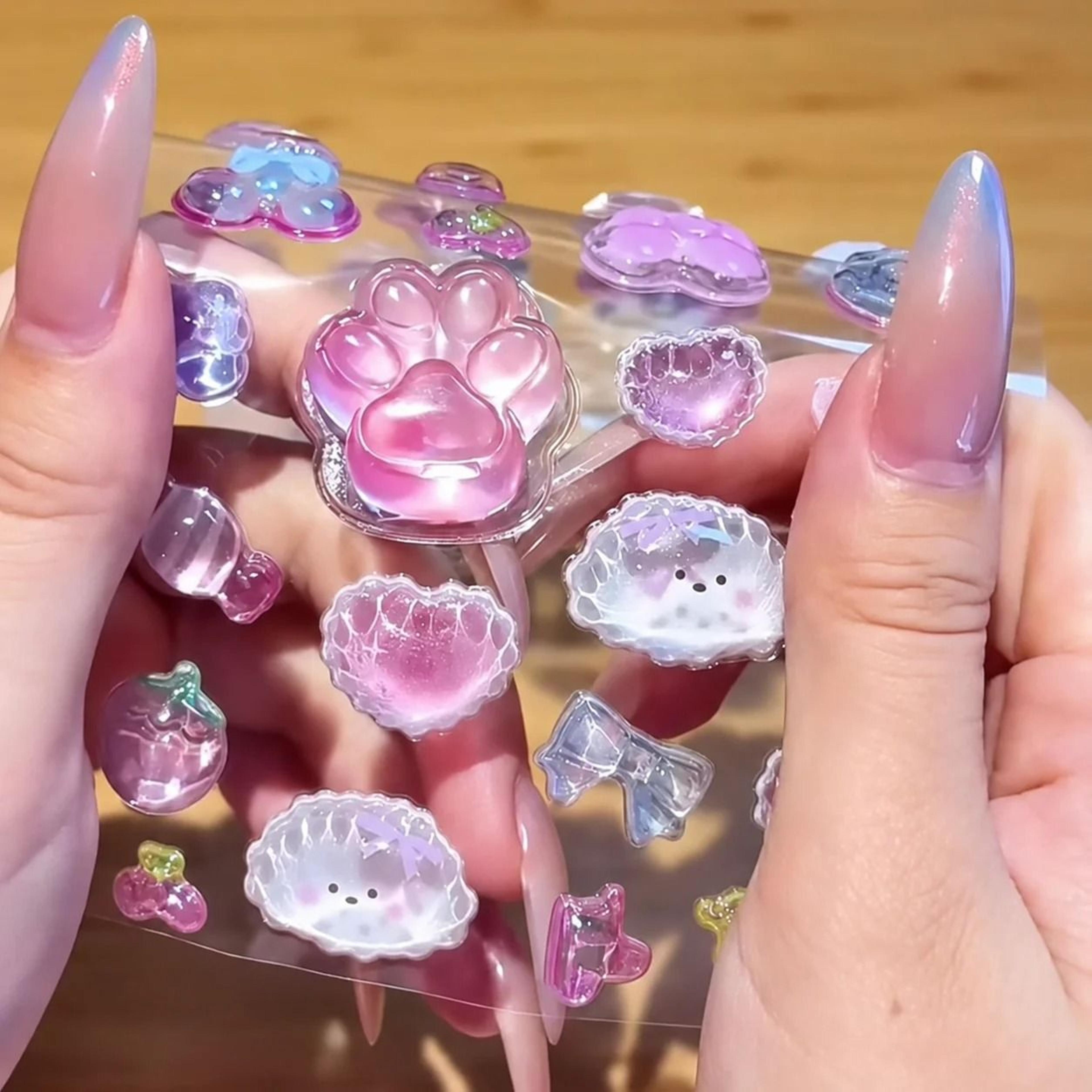 kawaii 3d crystal cat paw squeeze pinch embossed sticker & stress relief decal