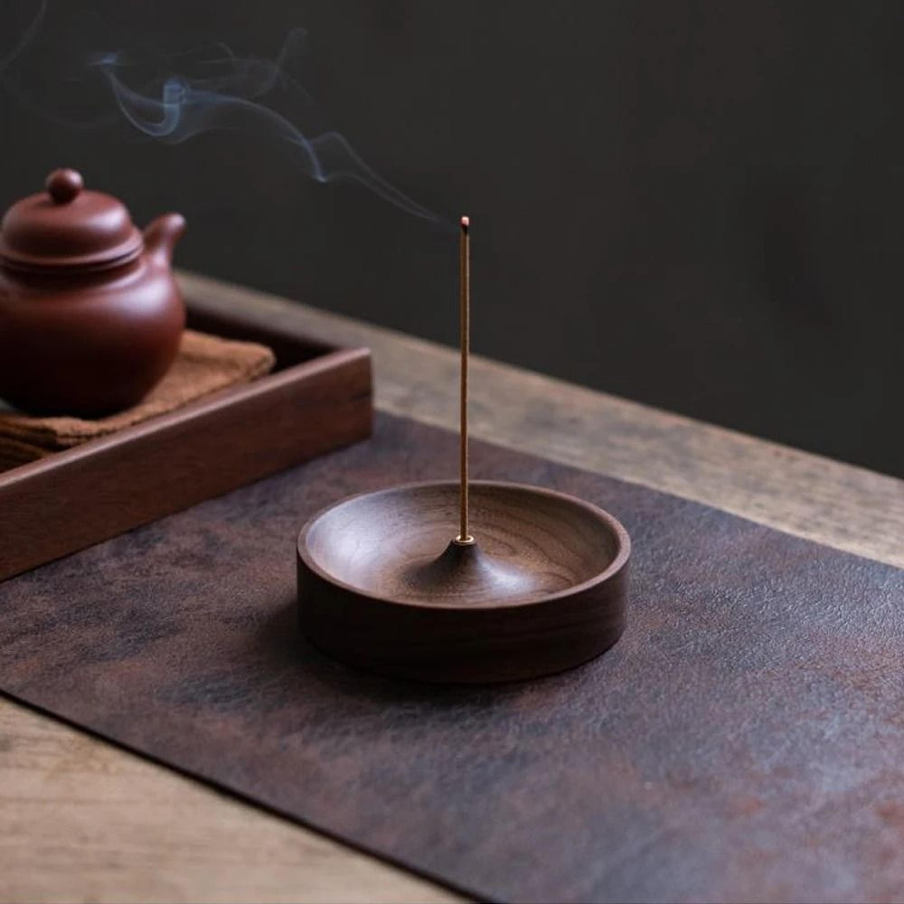 1Pc North American Black Walnut Solid Wood Incense Stick Holder  Tea Ceremony Tray 1
