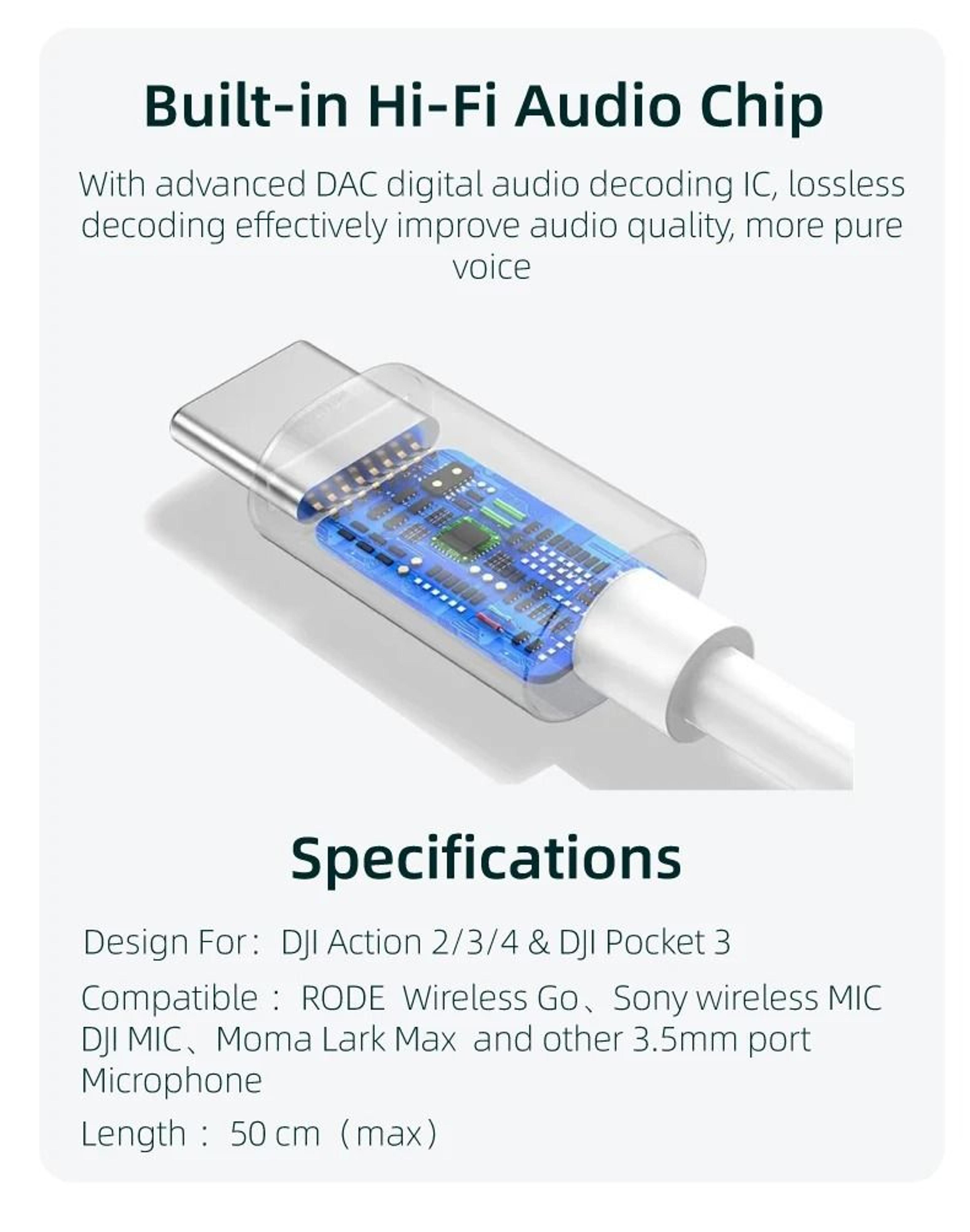 TypeC To 35mm External Microphone Audio Adapter Cable For DJI Pocket 3  Action 4  Action 3 3