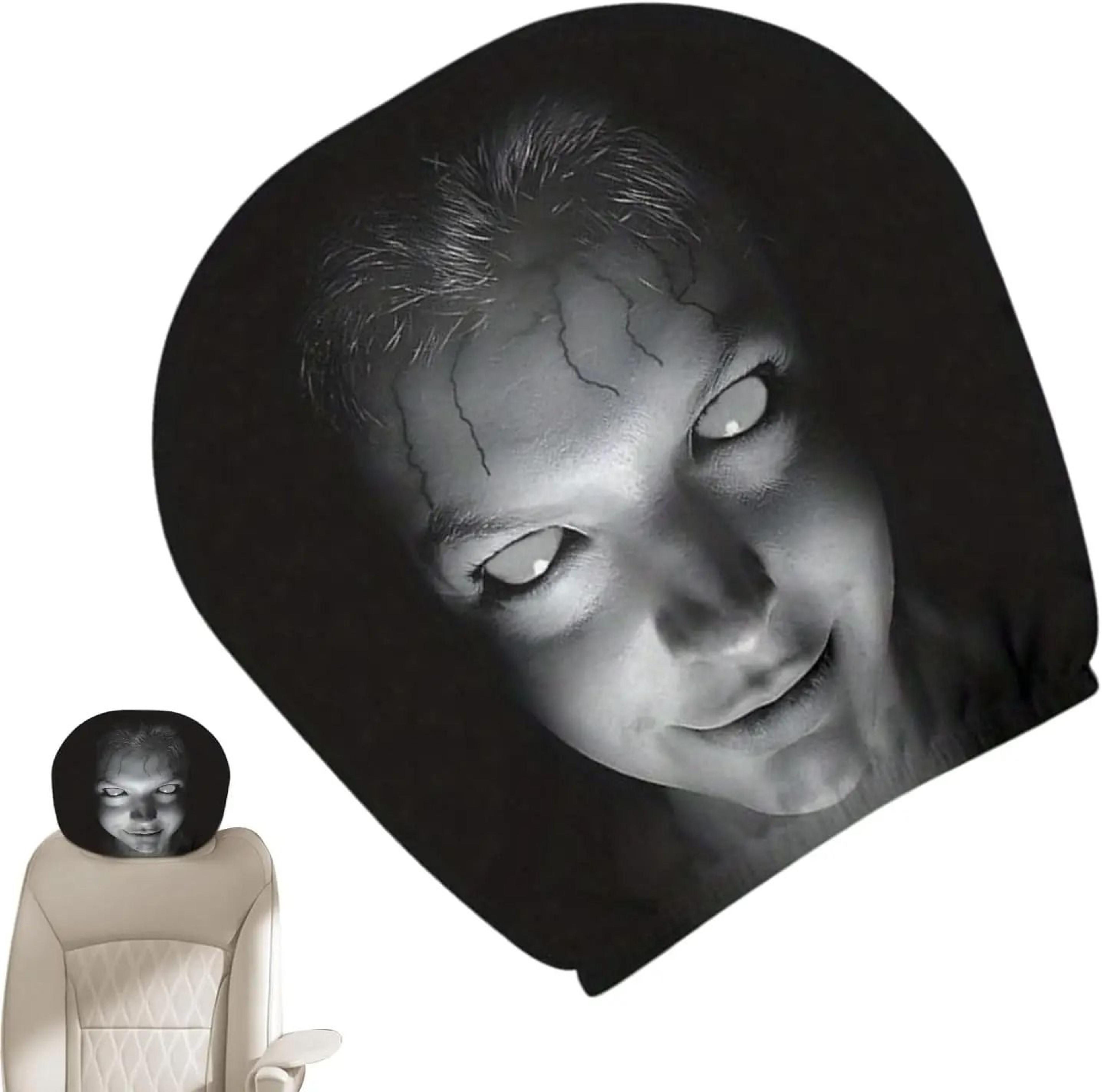2Pcs Funny Portrait Print Elastic Car Headrest Covers 0