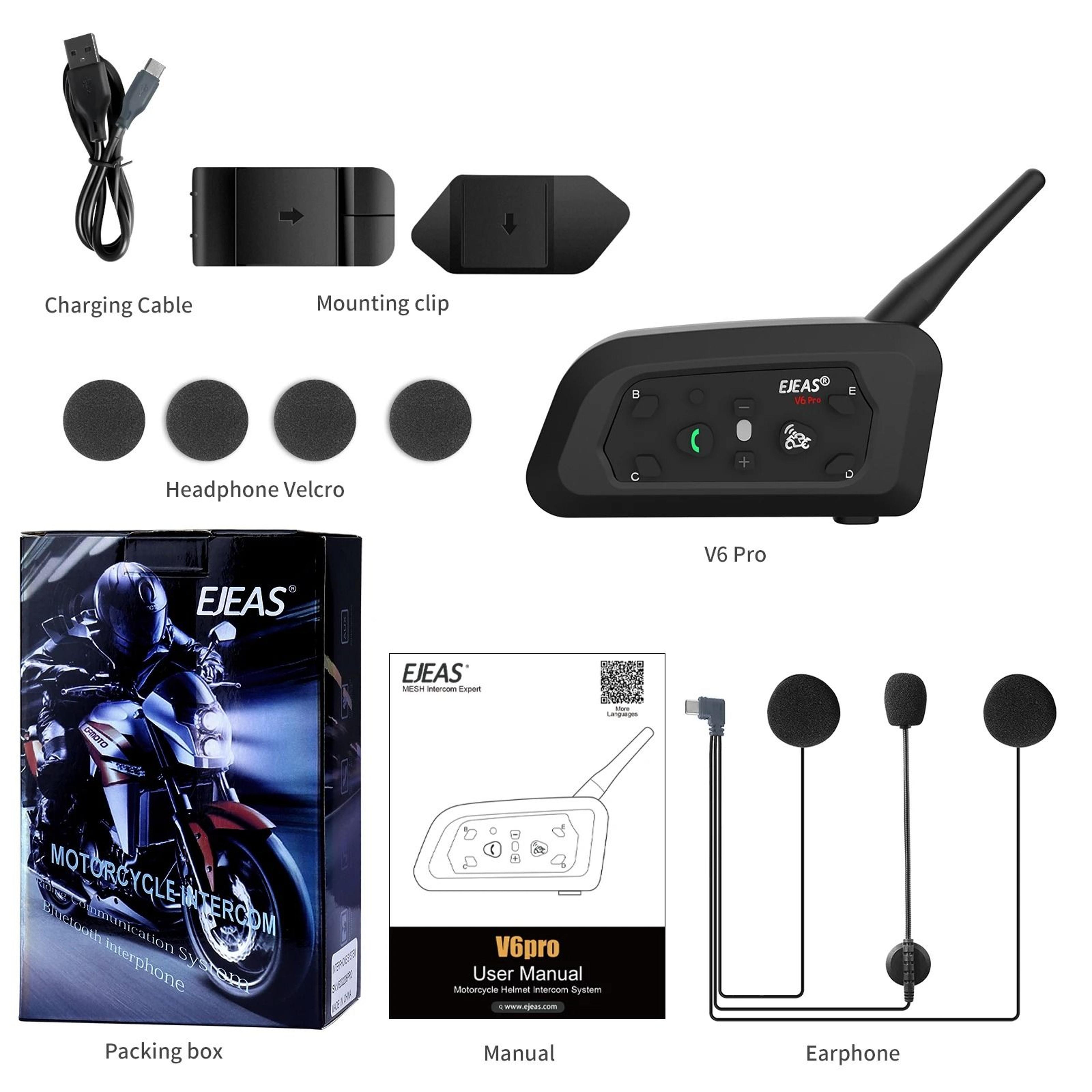 EJEAS V6 PRO Waterproof Motorcycle Helmet Bluetooth Intercom Headset 6