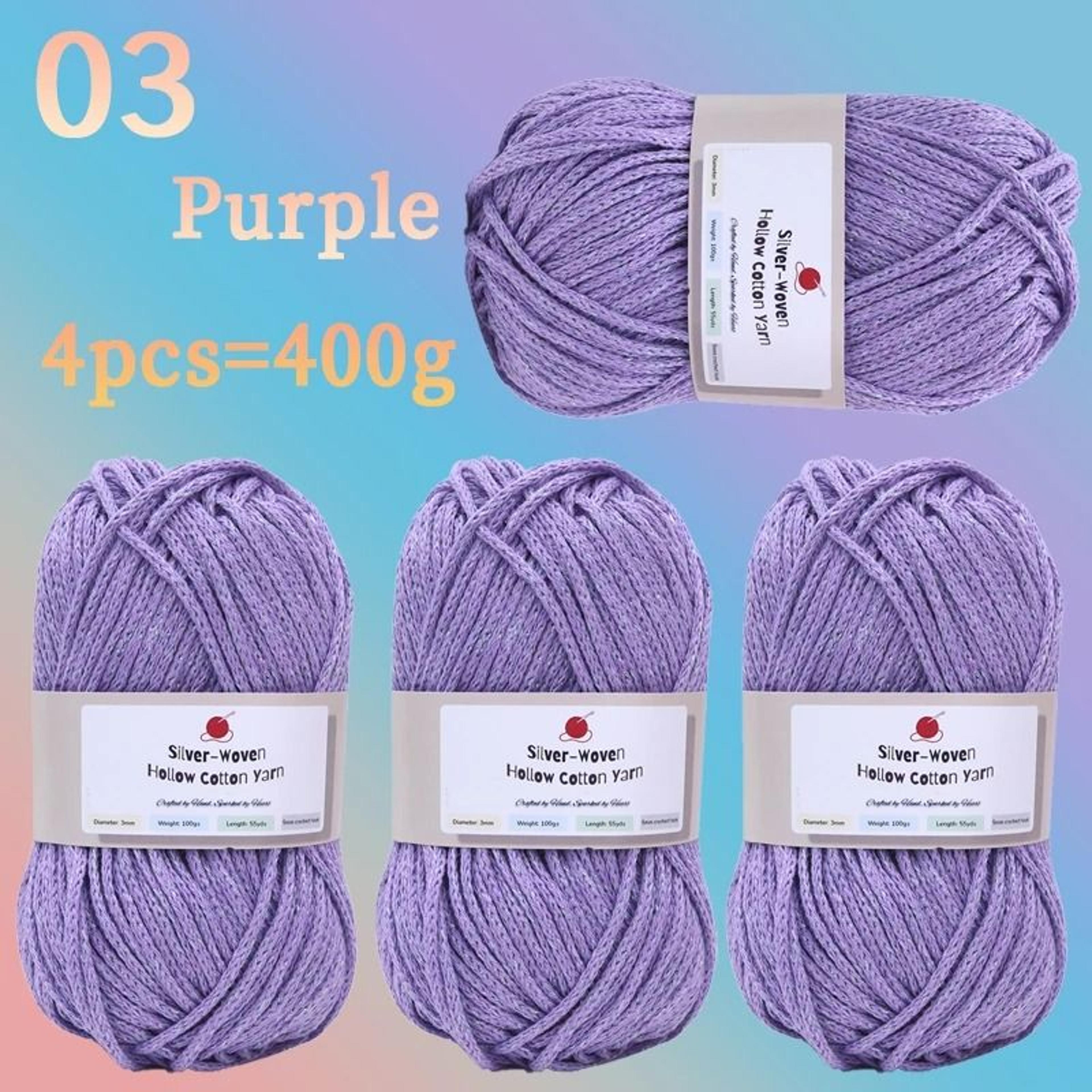 4Pack 400g Colorful Shiny Hollow Cotton Yarn 100g Roll For DIY Crochet Bags Hats Cushions And Place 9