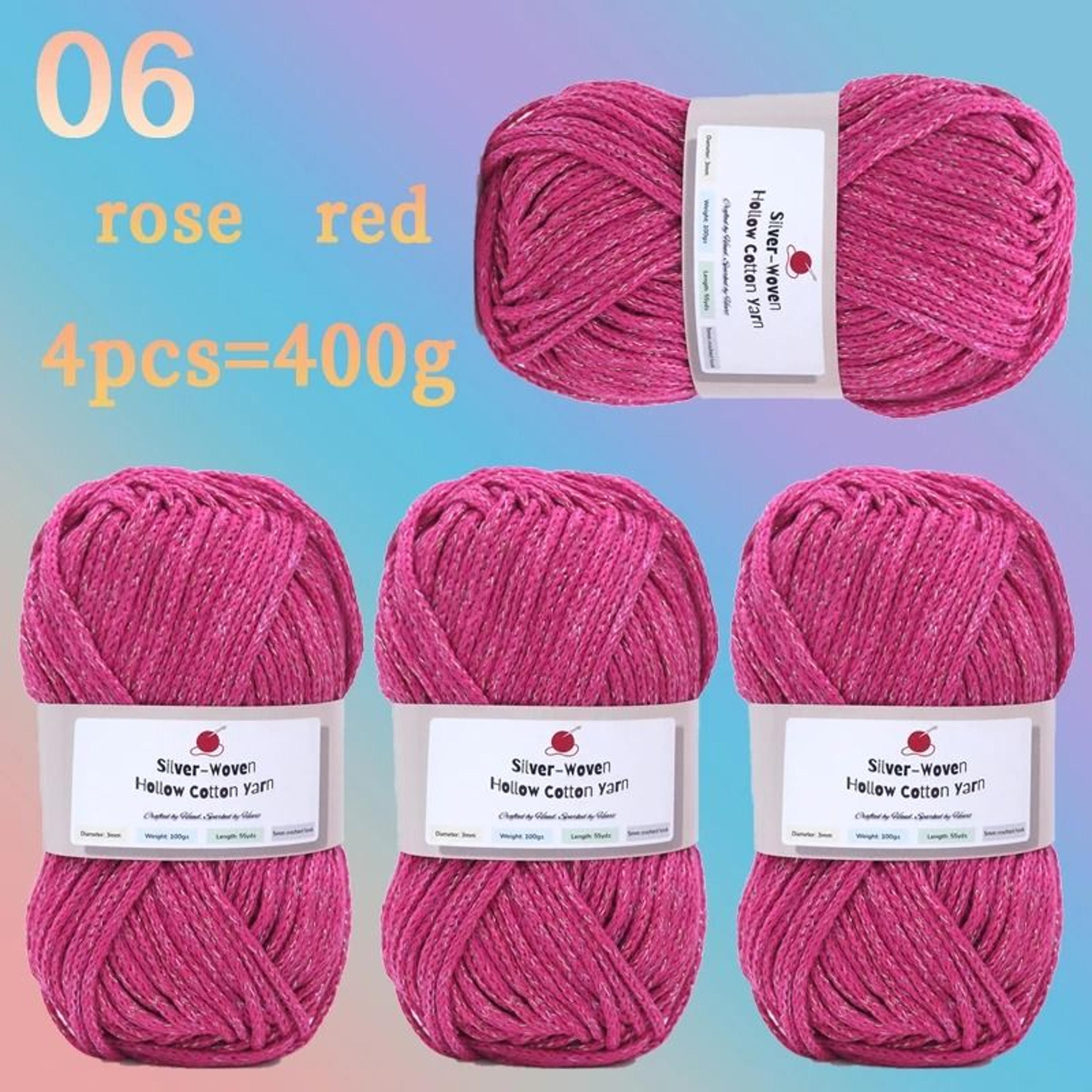 4Pack 400g Colorful Shiny Hollow Cotton Yarn 100g Roll For DIY Crochet Bags Hats Cushions And Place 7