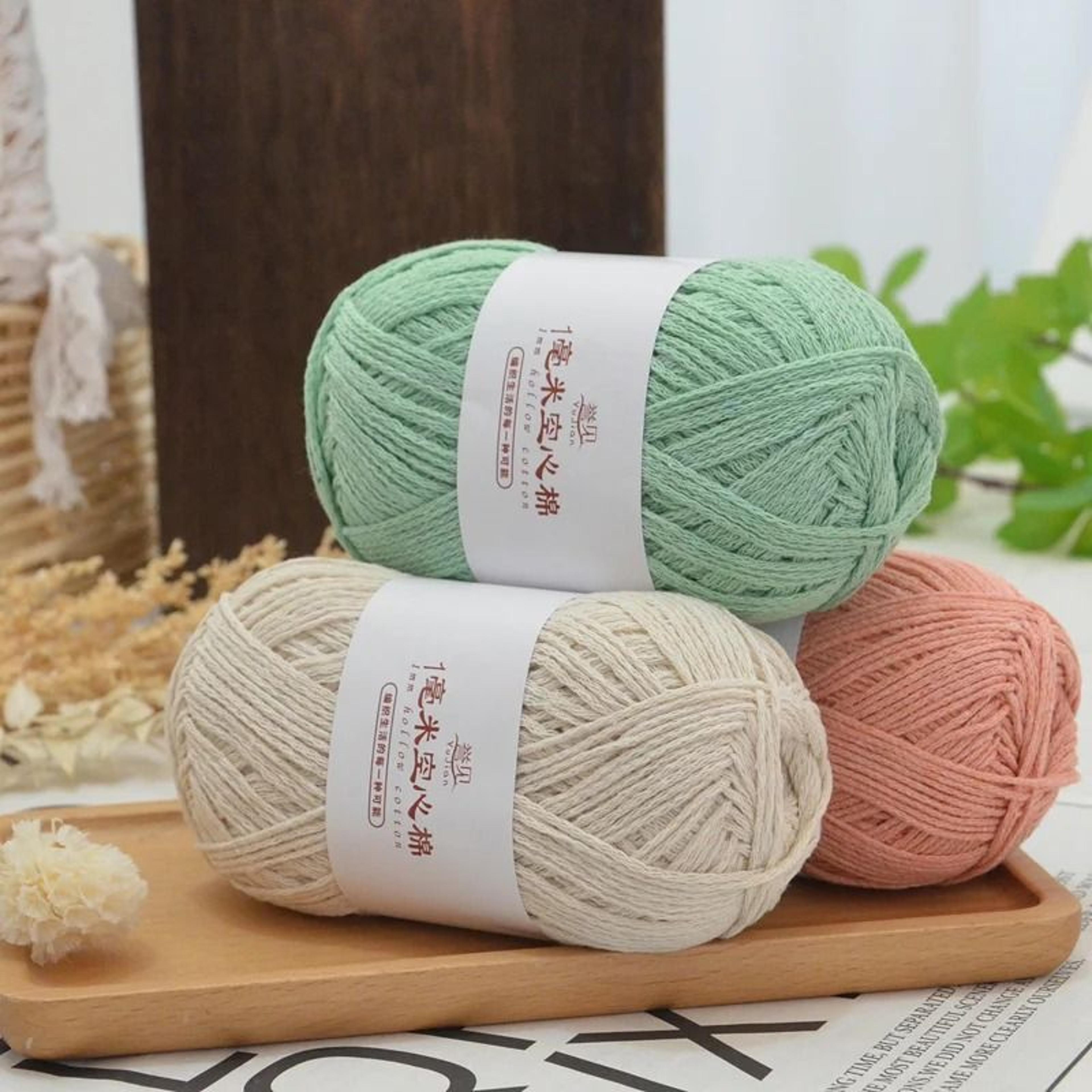 4Pack 400g Solid Color Hollow Cotton Yarn 100g Roll For DIY Crochet Bags Hats Tableware Mats And Sl 1
