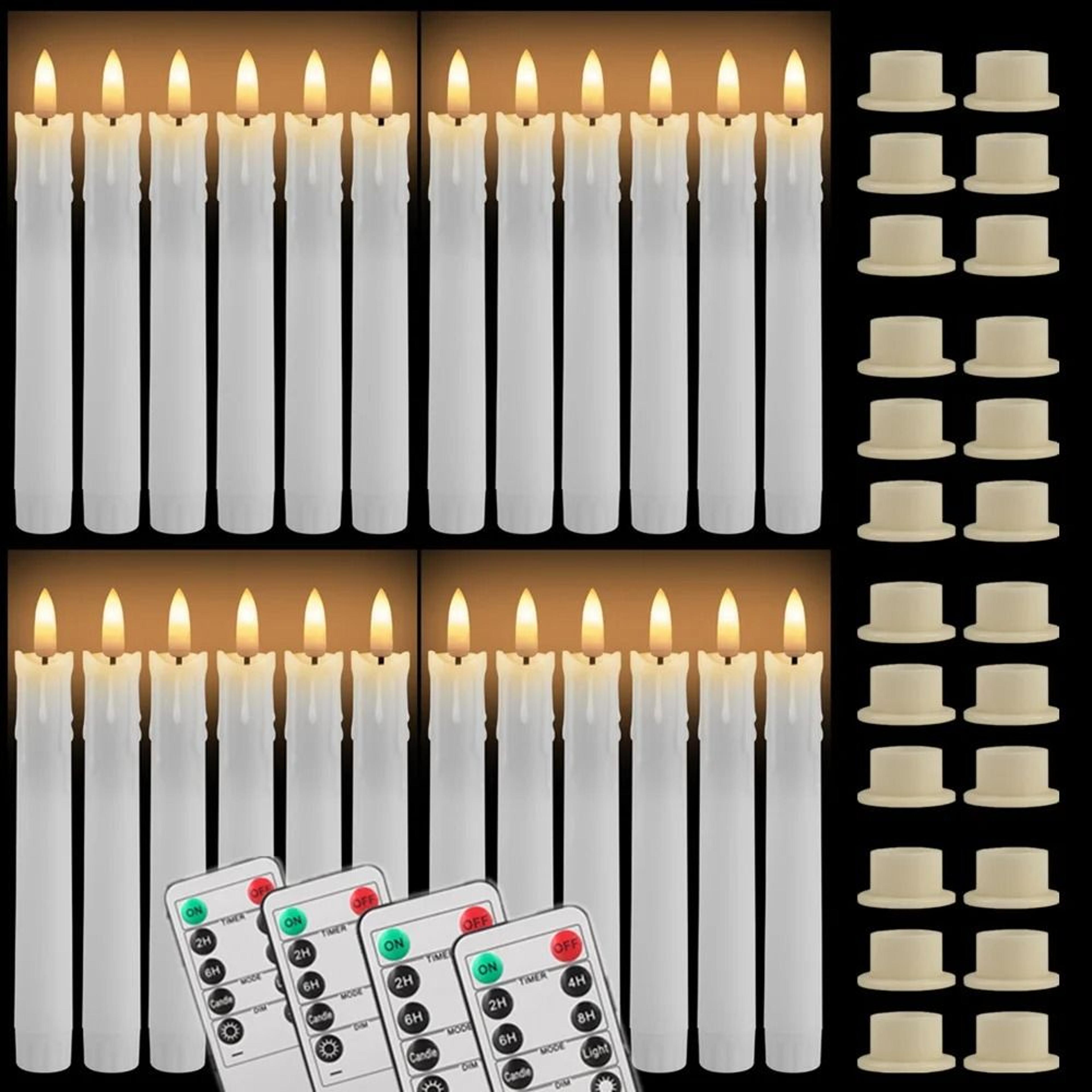 12 or 24 pcs flameless ivory led taper candles with remote 3d wick battery flickering lights for wedding decor