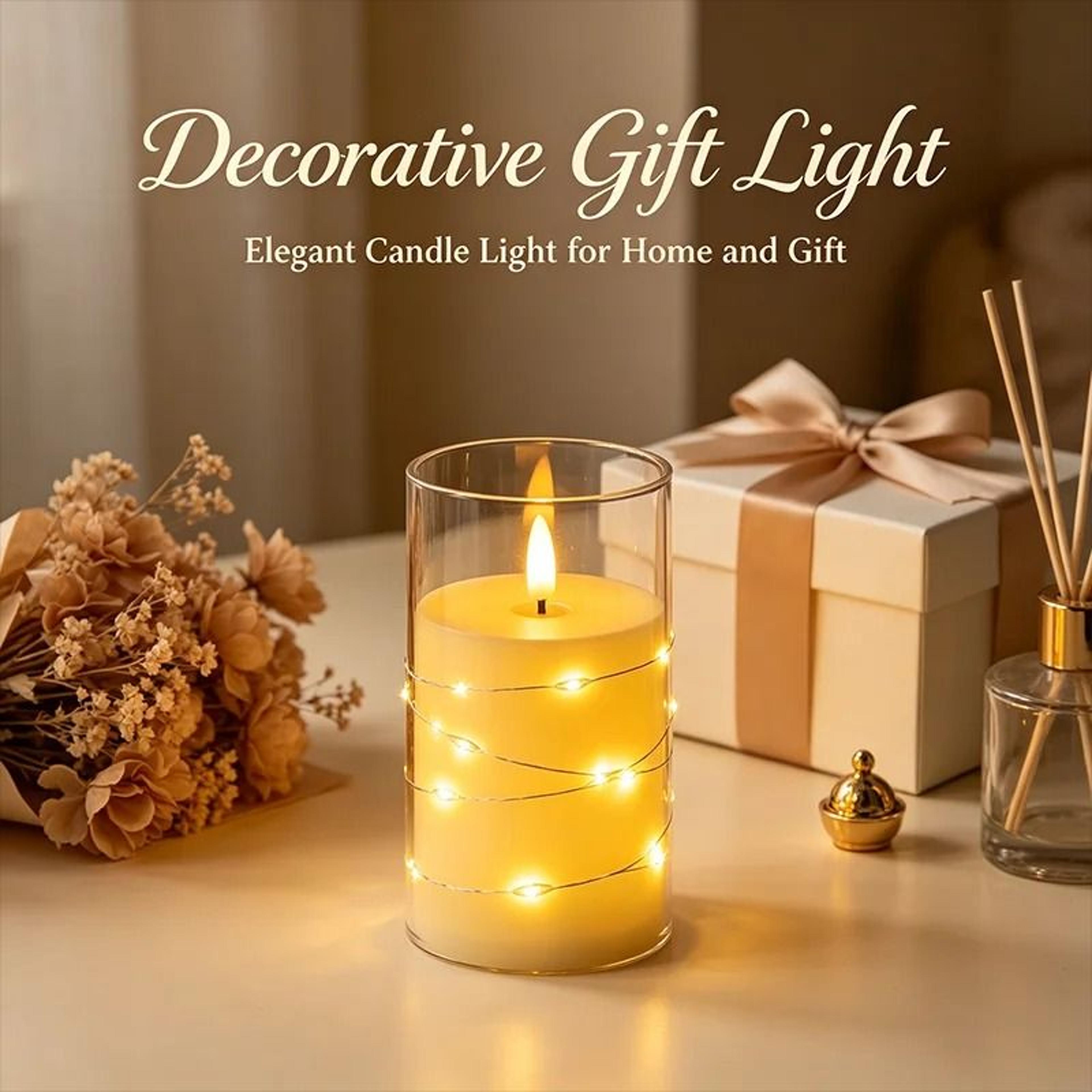Flameless LED Candle With Star String Light Fairy Lights Battery Flickering Lamp For Wedding Campin 1