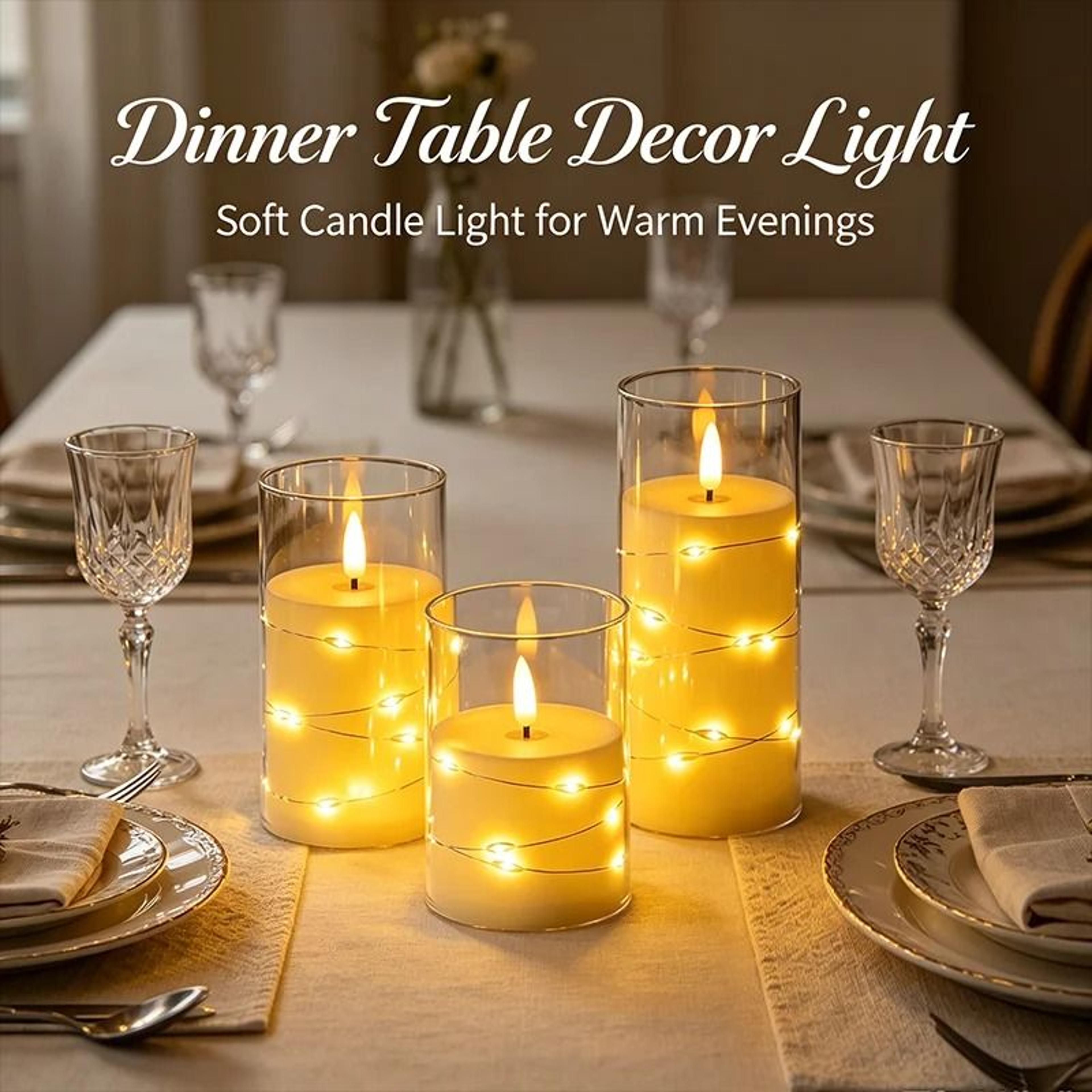 Flameless LED Candle With Star String Light Fairy Lights Battery Flickering Lamp For Wedding Campin 2
