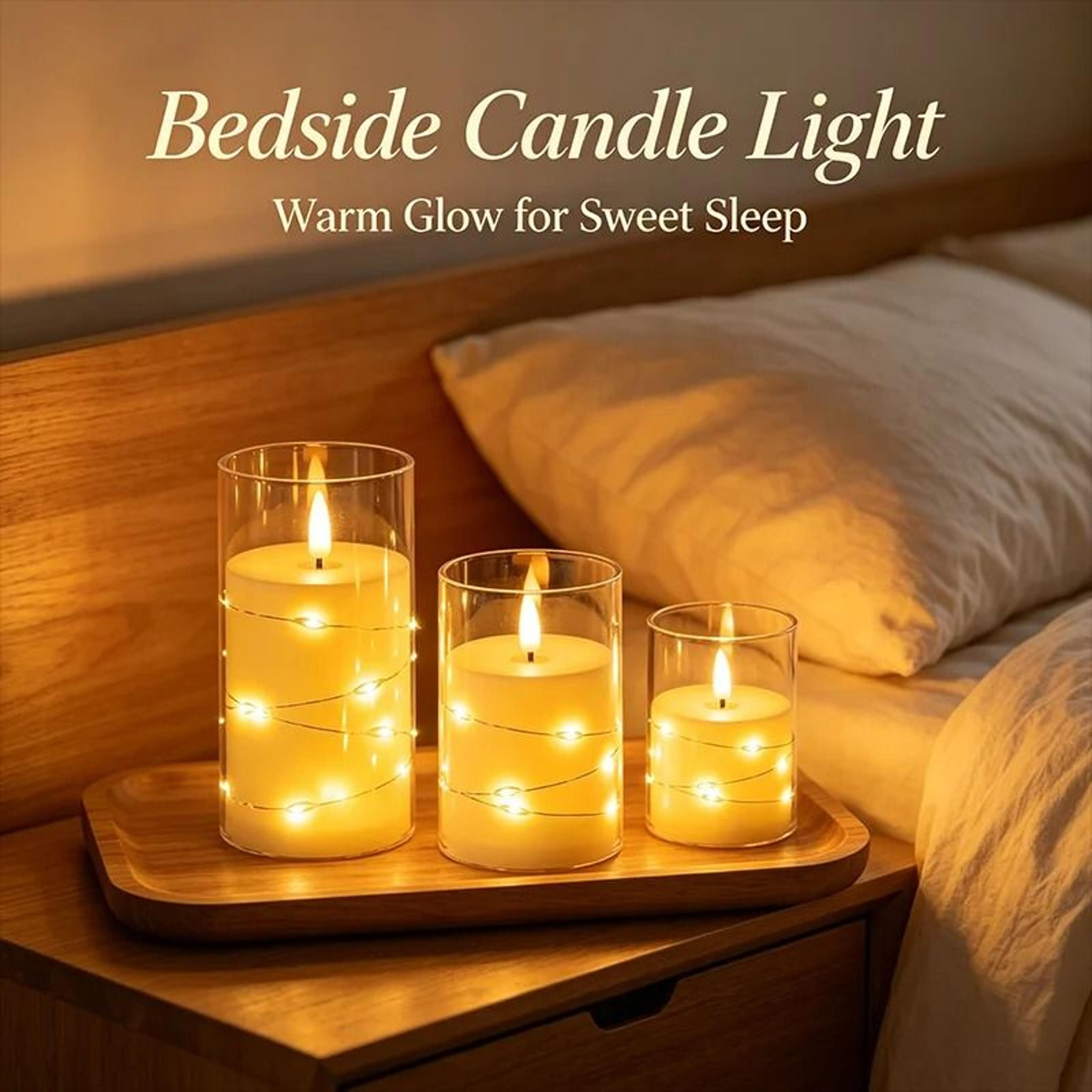 Flameless LED Candle With Star String Light Fairy Lights Battery Flickering Lamp For Wedding Campin 3