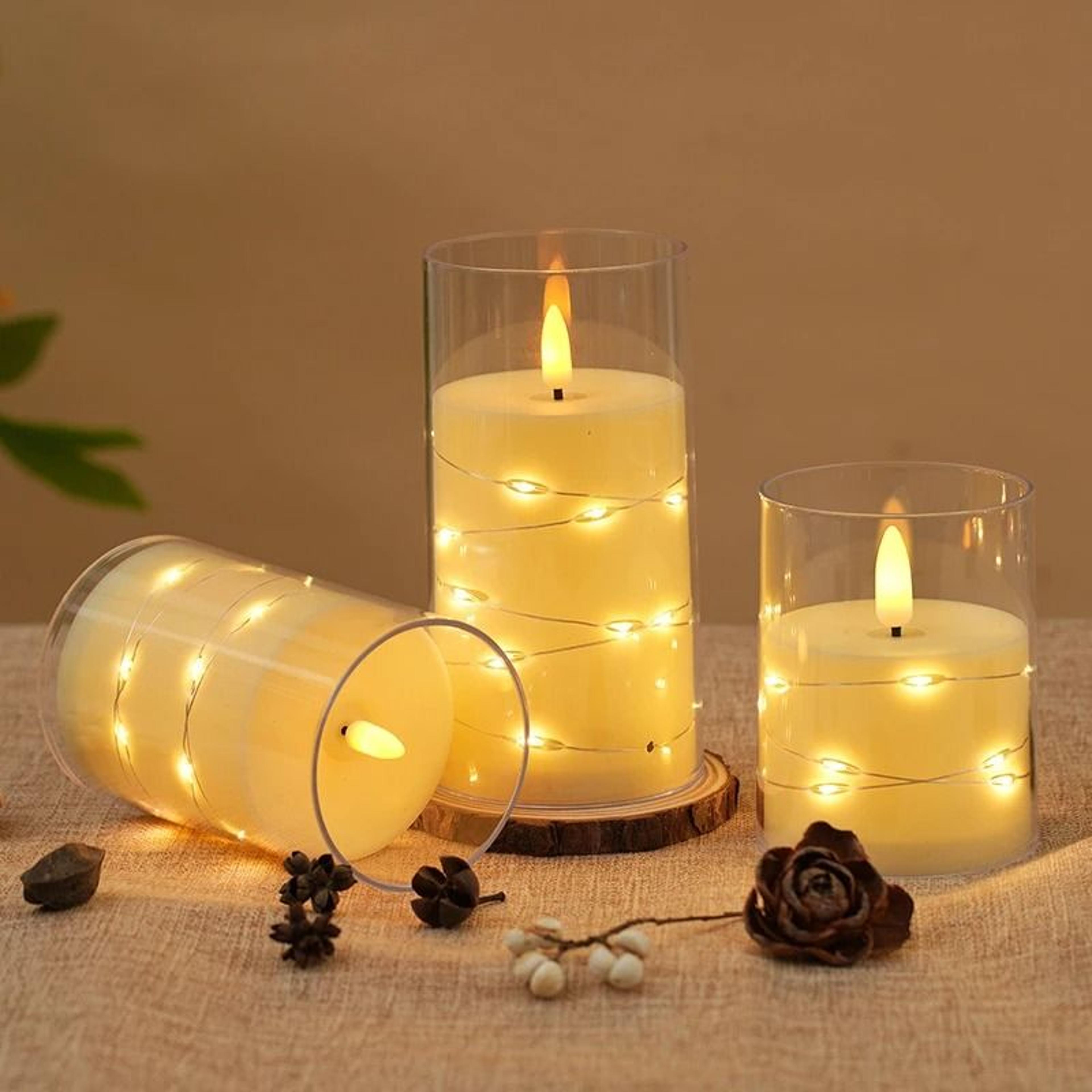 Flameless LED Candle With Star String Light Fairy Lights Battery Flickering Lamp For Wedding Campin 4