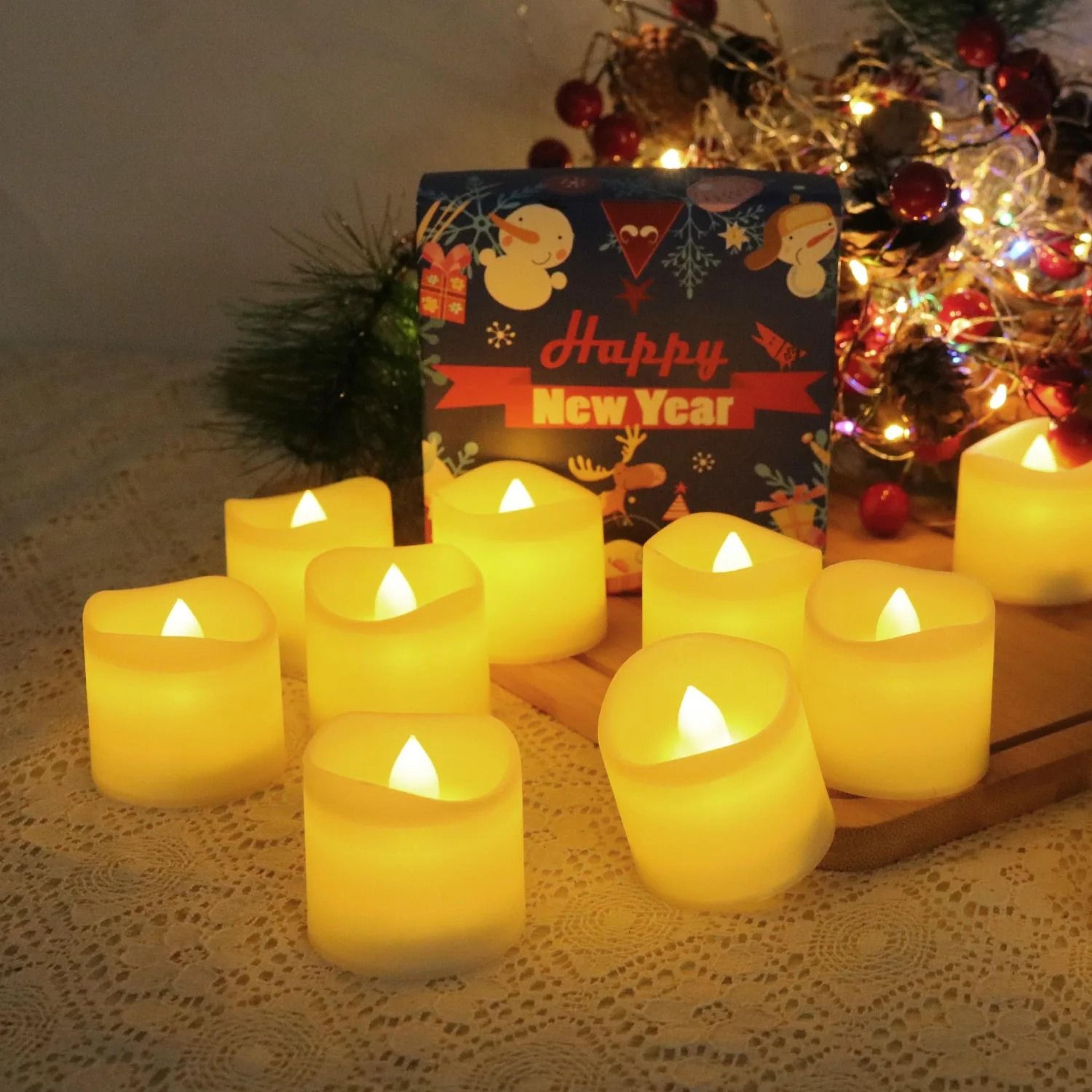 24 Pcs Flameless LED Creative Wishing Tea Light Candles Warm White Flickering Lights 5