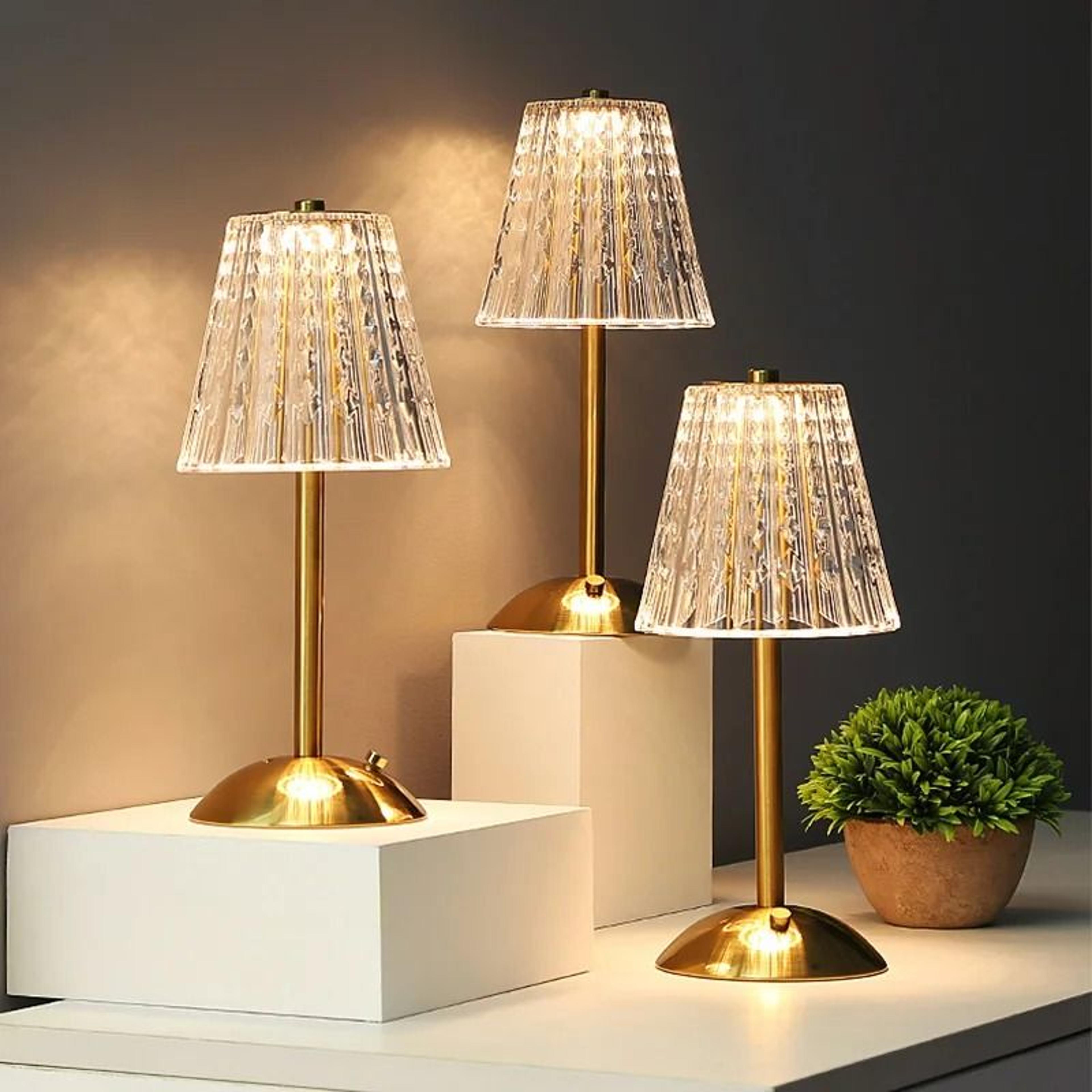 Nordic Crystal Rechargeable Golden LED Lamp Touch Dimmable Table Light 0
