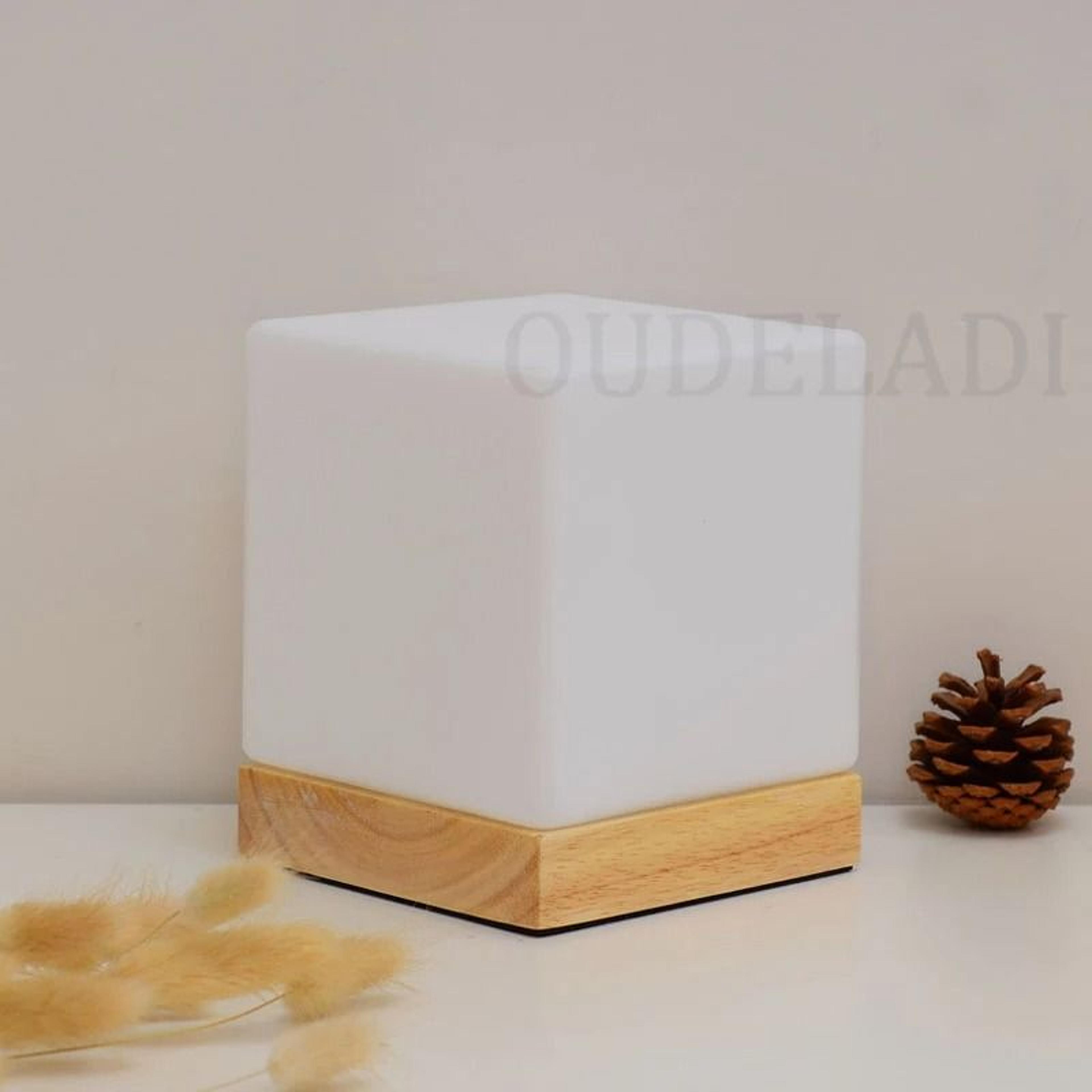 OUDELADI Solid Wood Glass LED Bedside Table Lamp Warm Night Light For Bedroom 4