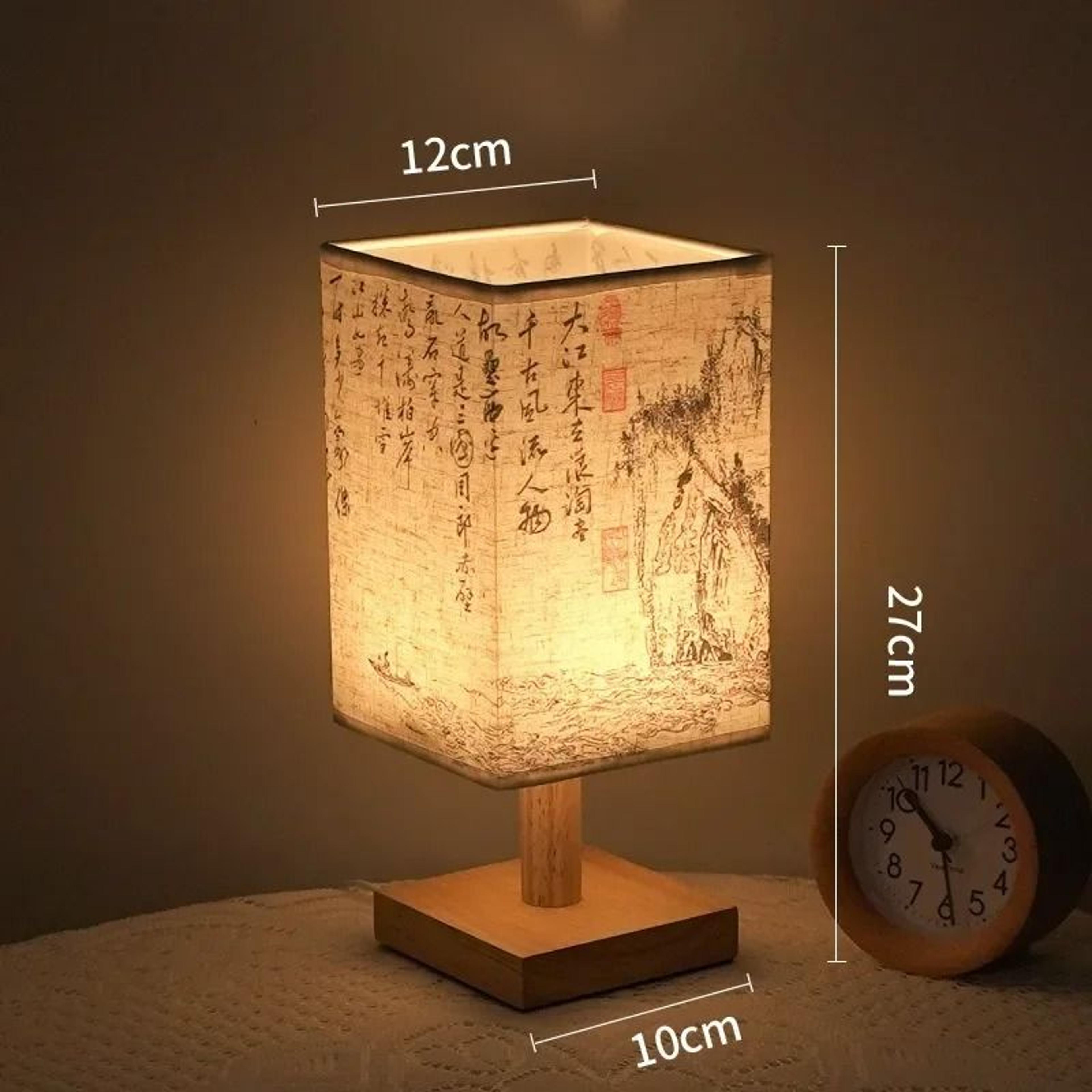 LED Square Chinese Style Table Lamp USB Dimmable Fabric Bedside Night Light 6