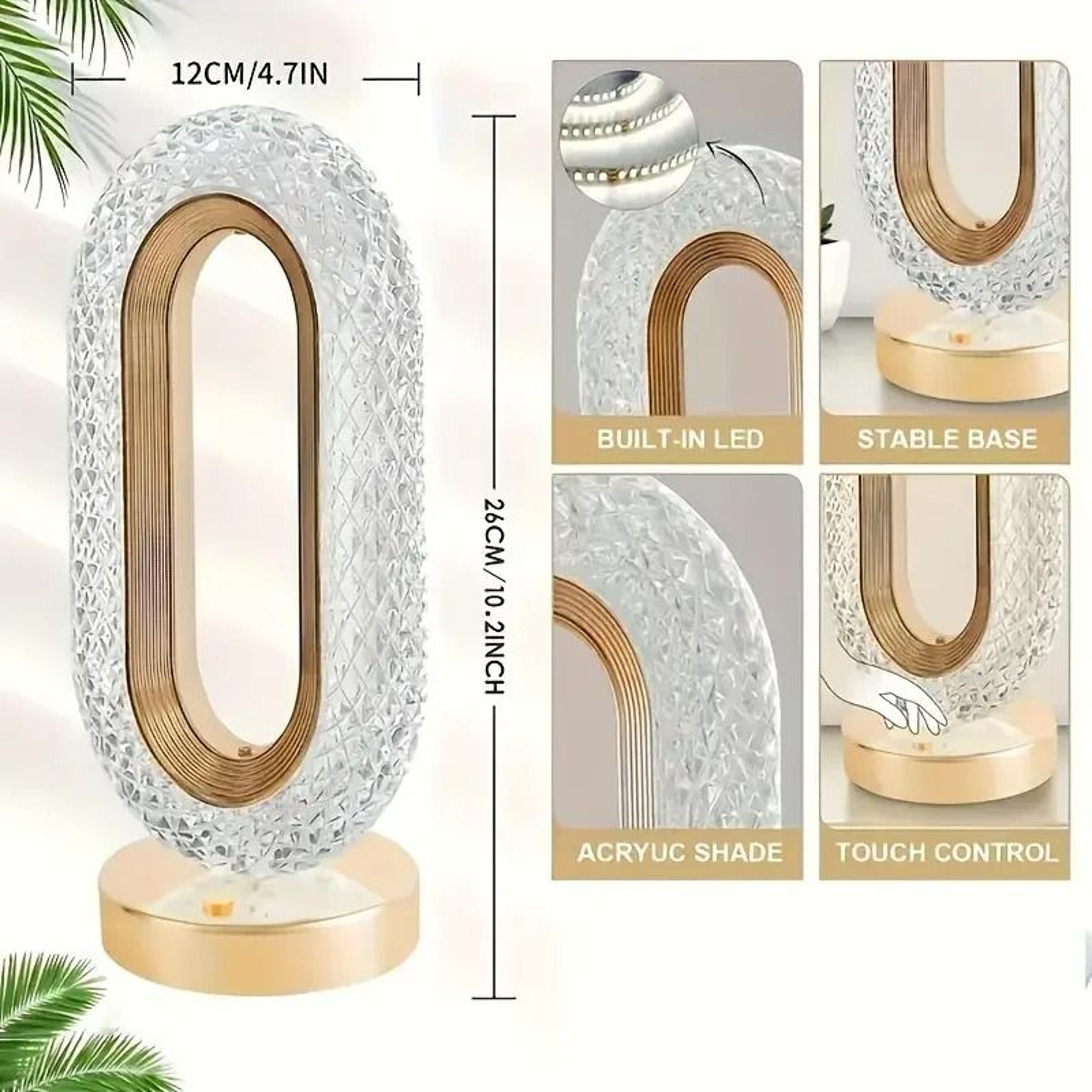 Luxury Oval Crystal Table Lamp USB Charging Bedside Night Light For Bedroom Office Decor 5