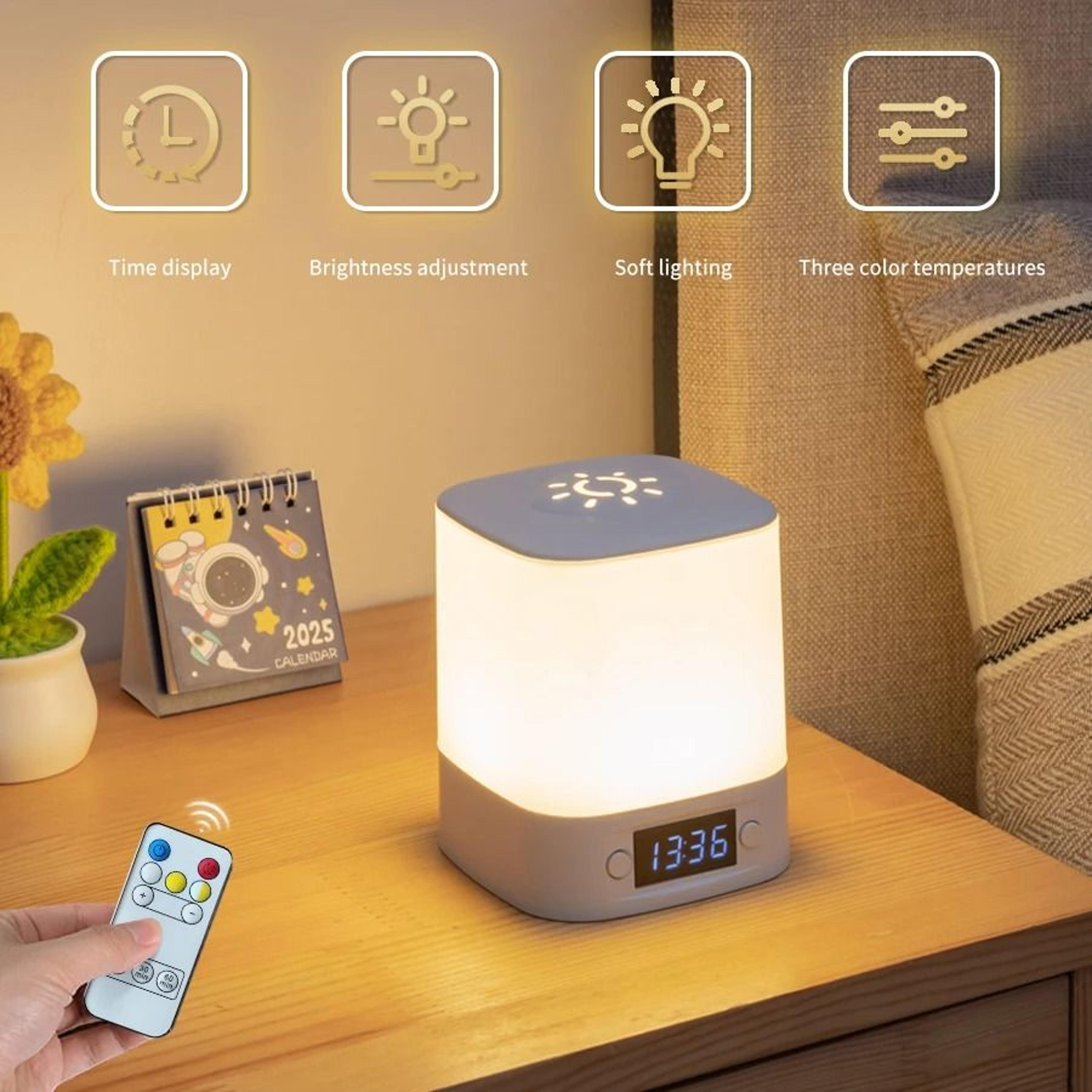 LED Touch Dimmable Table Lamp With Clock Display USB Rechargeable Night Light For Nursery Bedroom 0