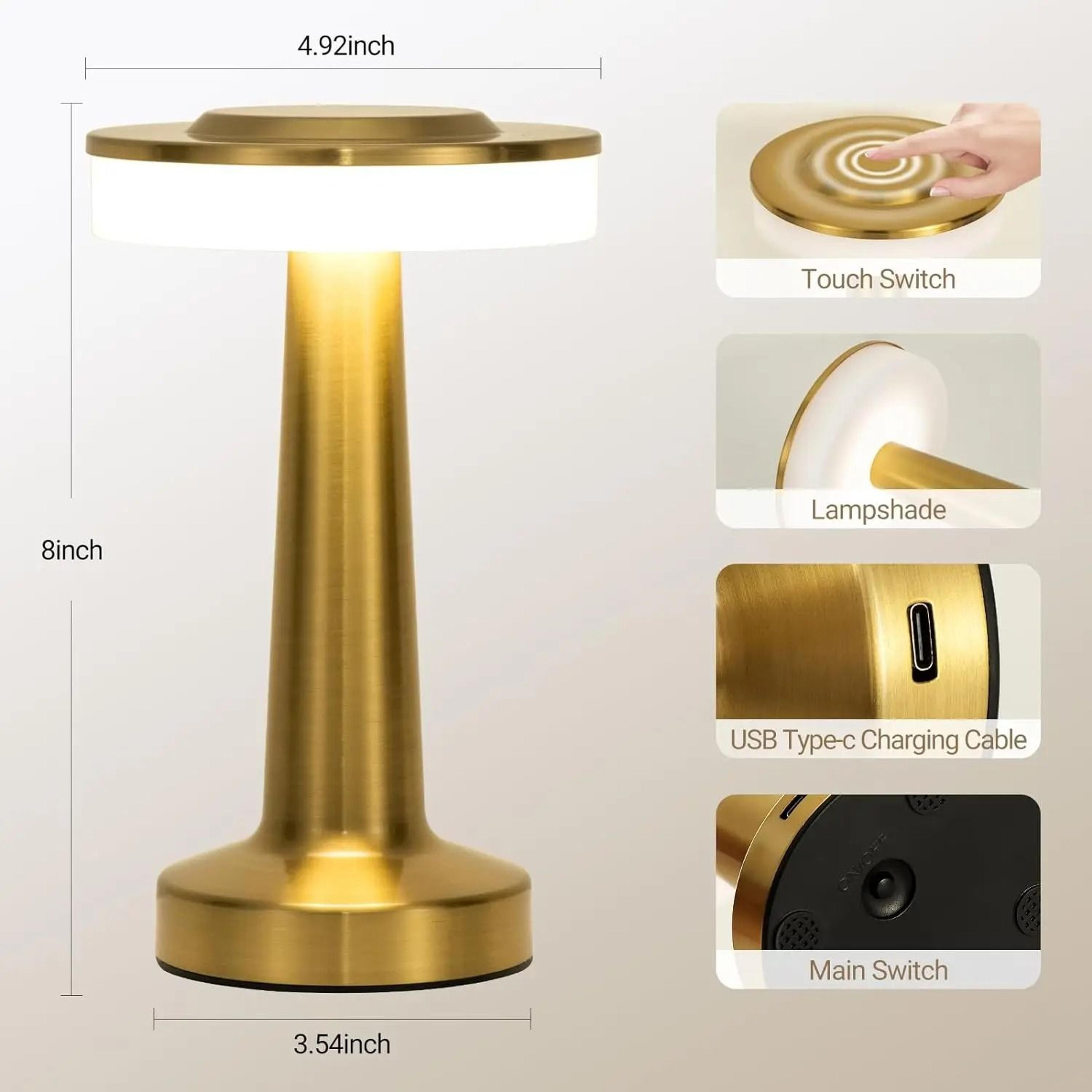 Retro LED Bar Table Lamp Touch Dimmable 3 Color USB Rechargeable Vintage Dining Night Light 3