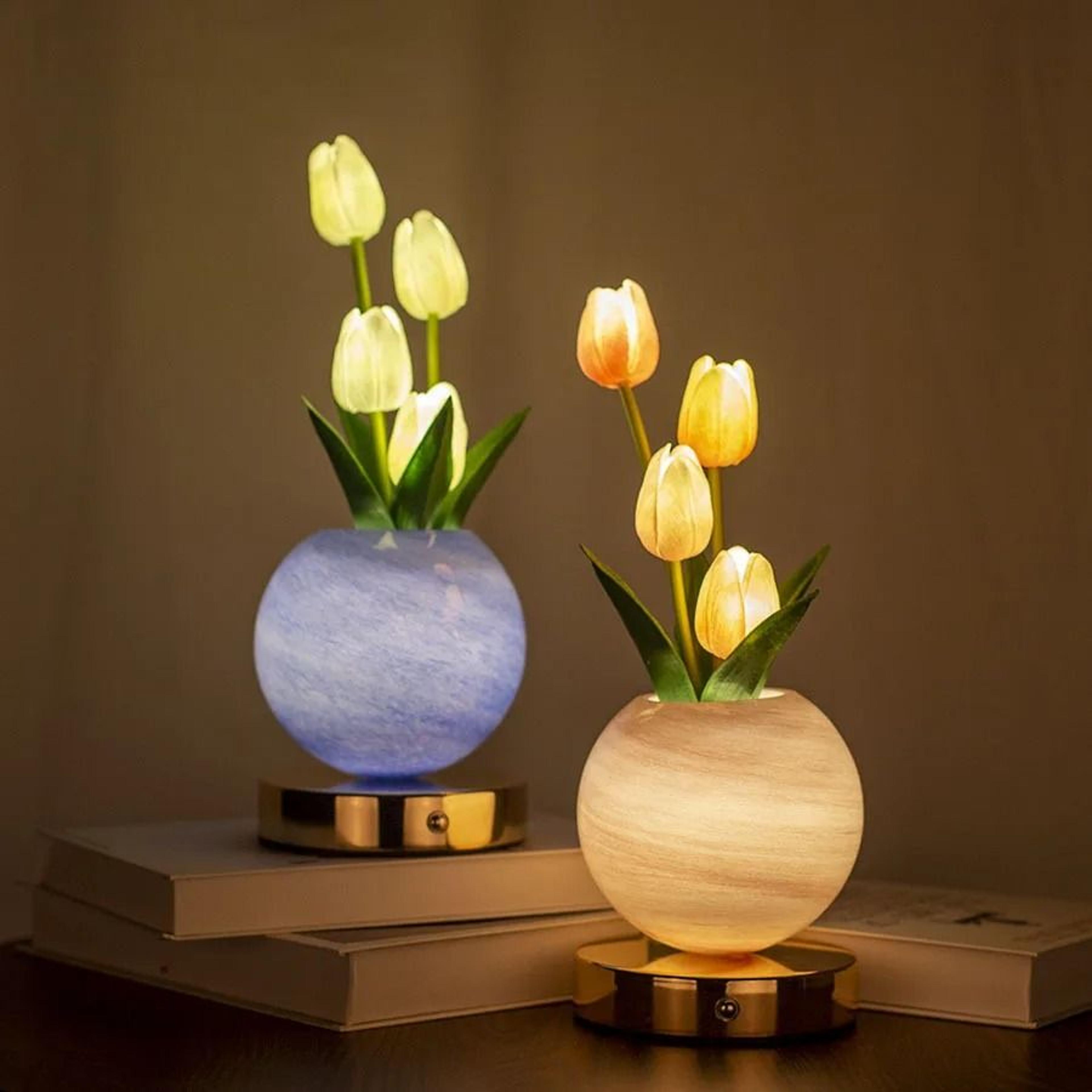 Tulip LED Floral Night Light USB Rechargeable Bedside Table Lamp For Bedroom Christmas Decor 1