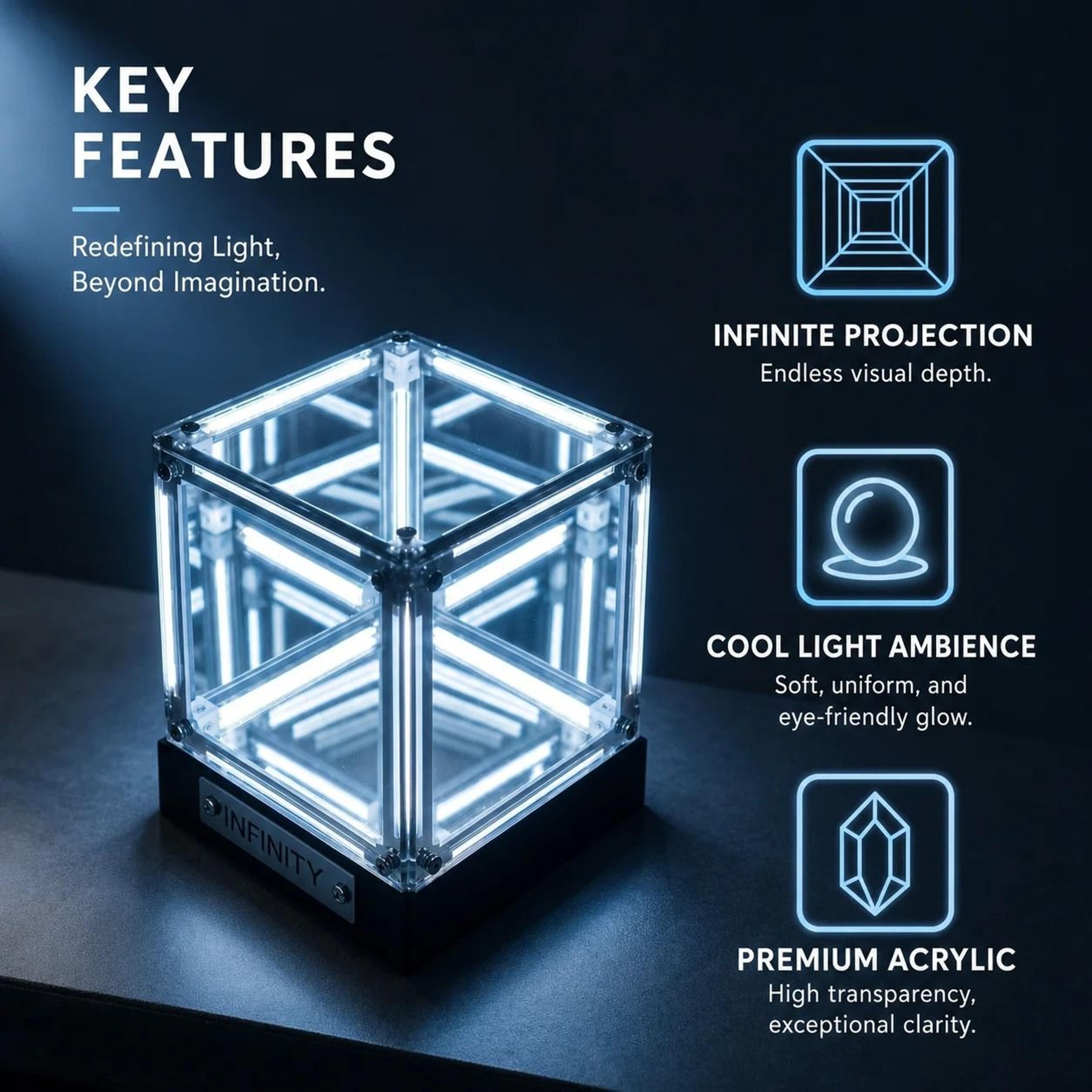 WWPPU Hypercube LED Table Lamp MultiLayer Infinity Mirror Projection Abyss Box For Geek Room Decor 2