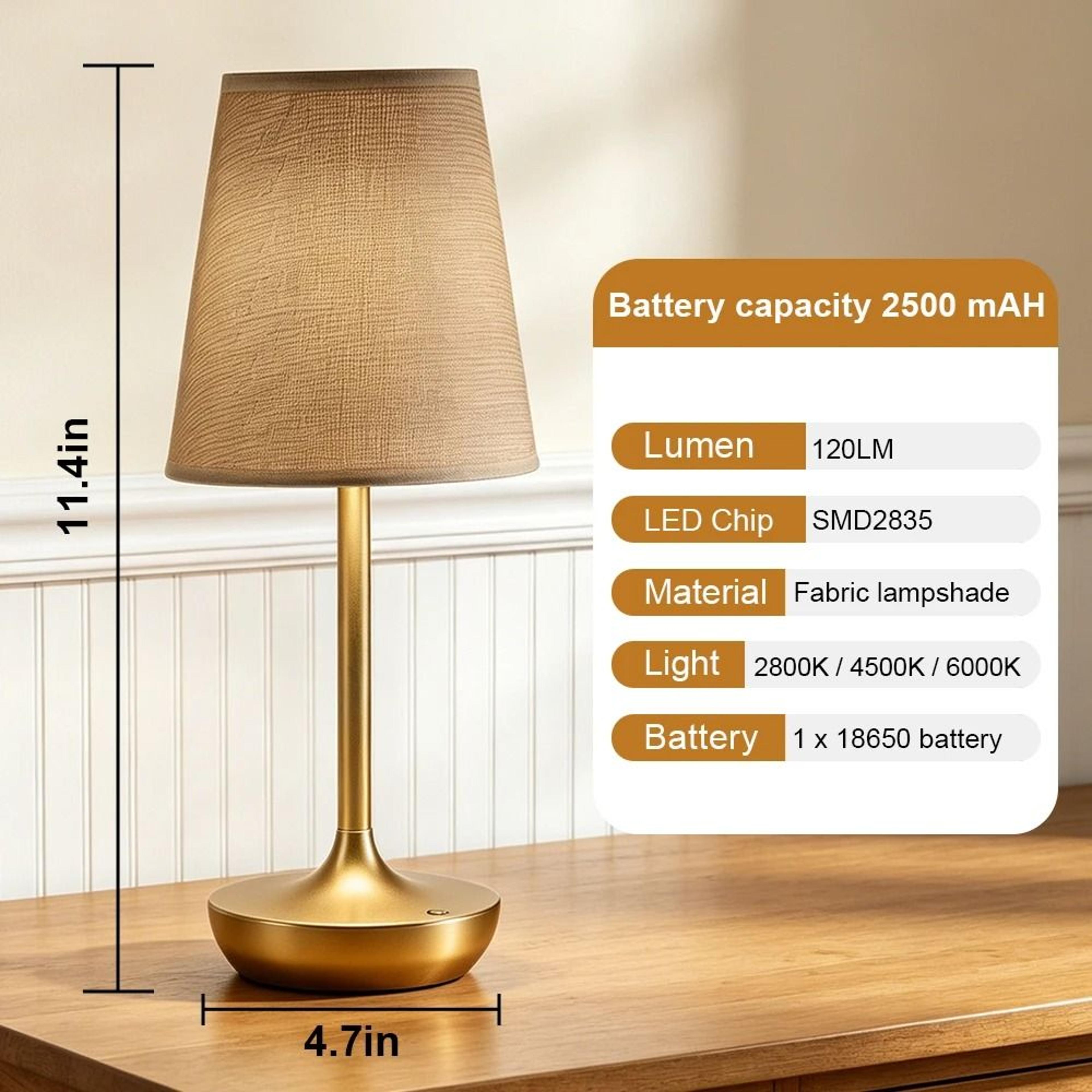 Rechargeable LED Table Lamp Simple Classic Desk Light Dimmable USB Fabric Shade Bedside Decor 1