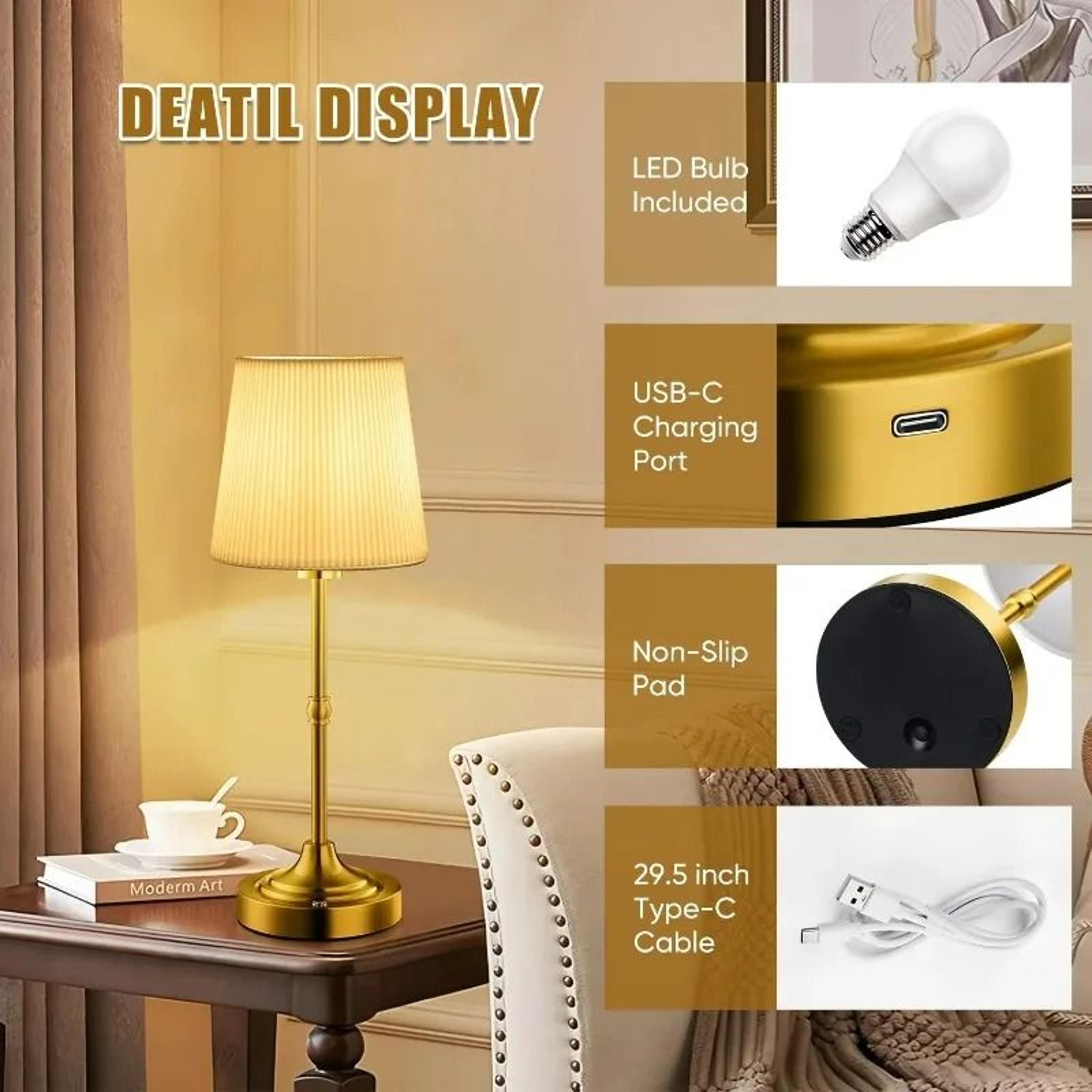Gold Cordless Rechargeable Table Lamp Stepless Dimming Touch LED Night Light For Bar Bedroom 5