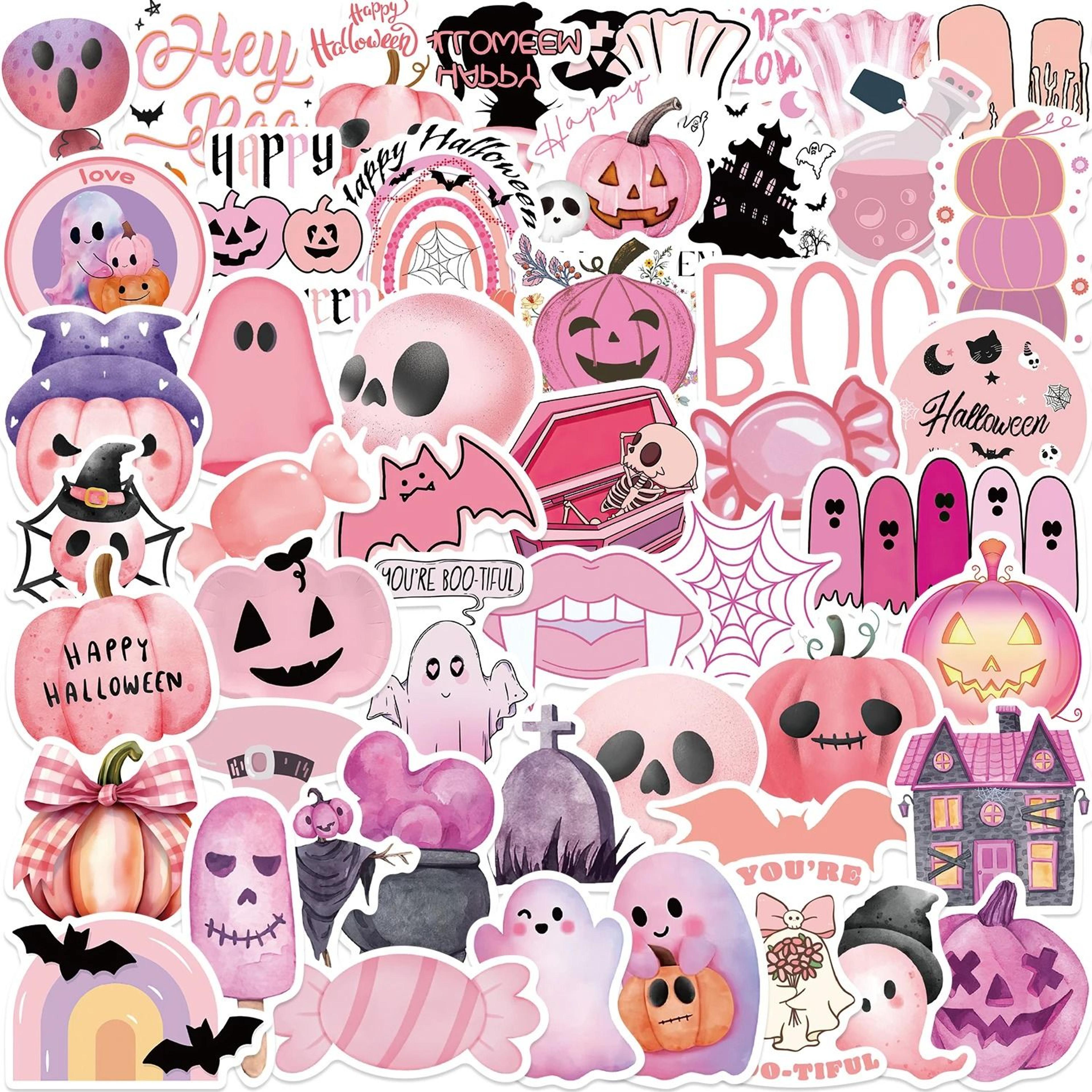 50pcs kawaii pink halloween ghost skull pumpkin stickers waterproof decals for notebook skateboard