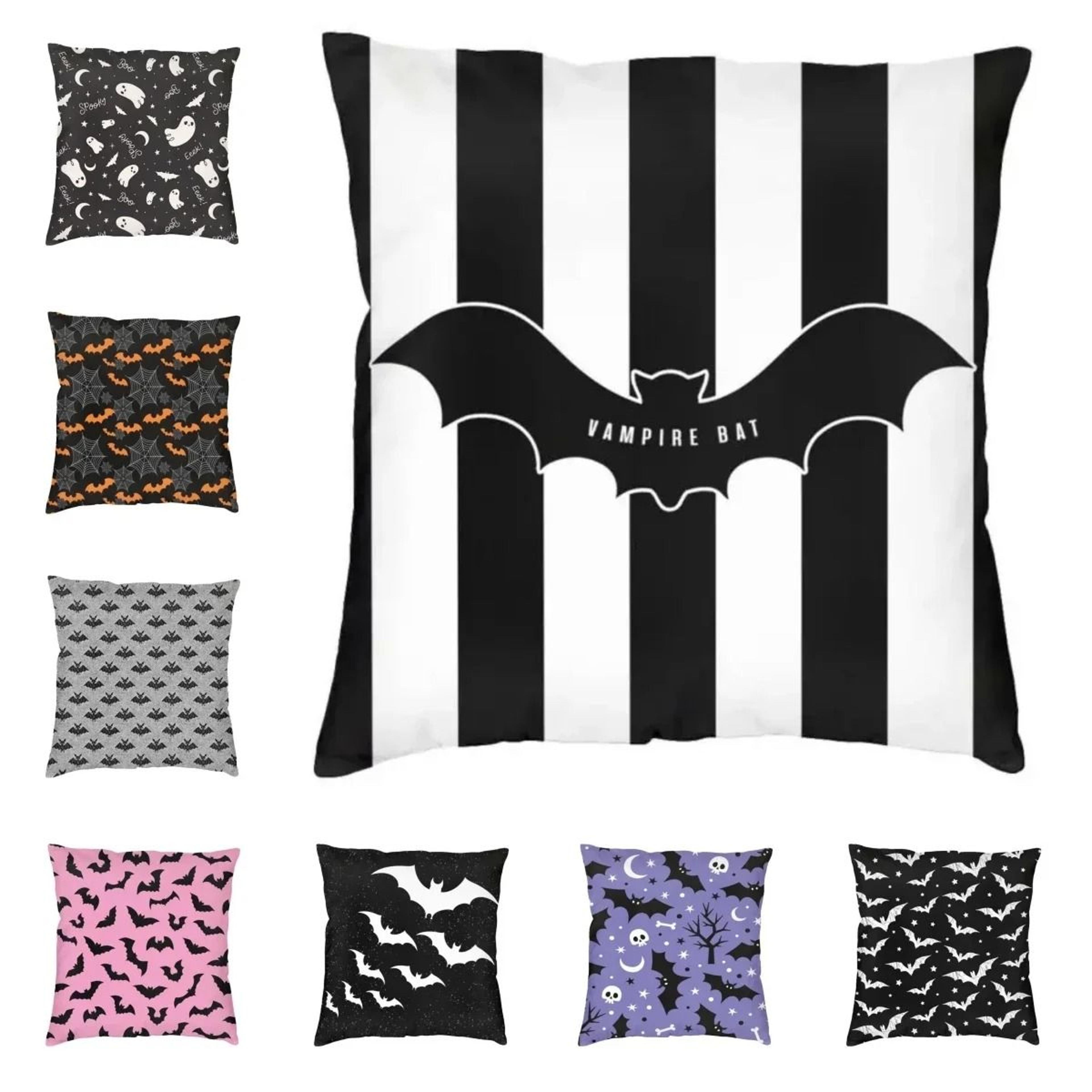 pastel goth pink and black bats pillow cover halloween decorative witch cushion case 45x45cm