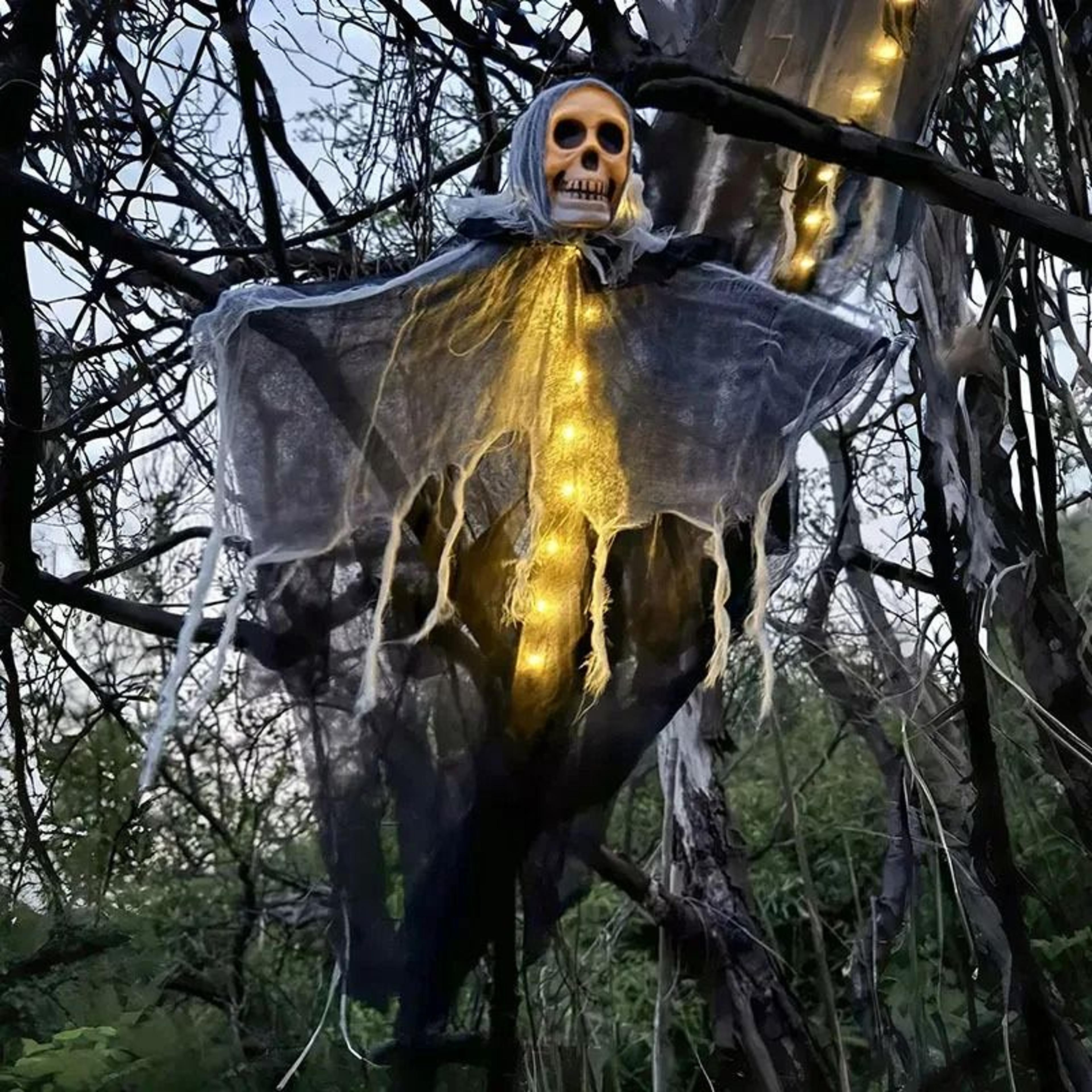 halloween glowing skull skeleton gauze hanging ghost outdoor party decor prop