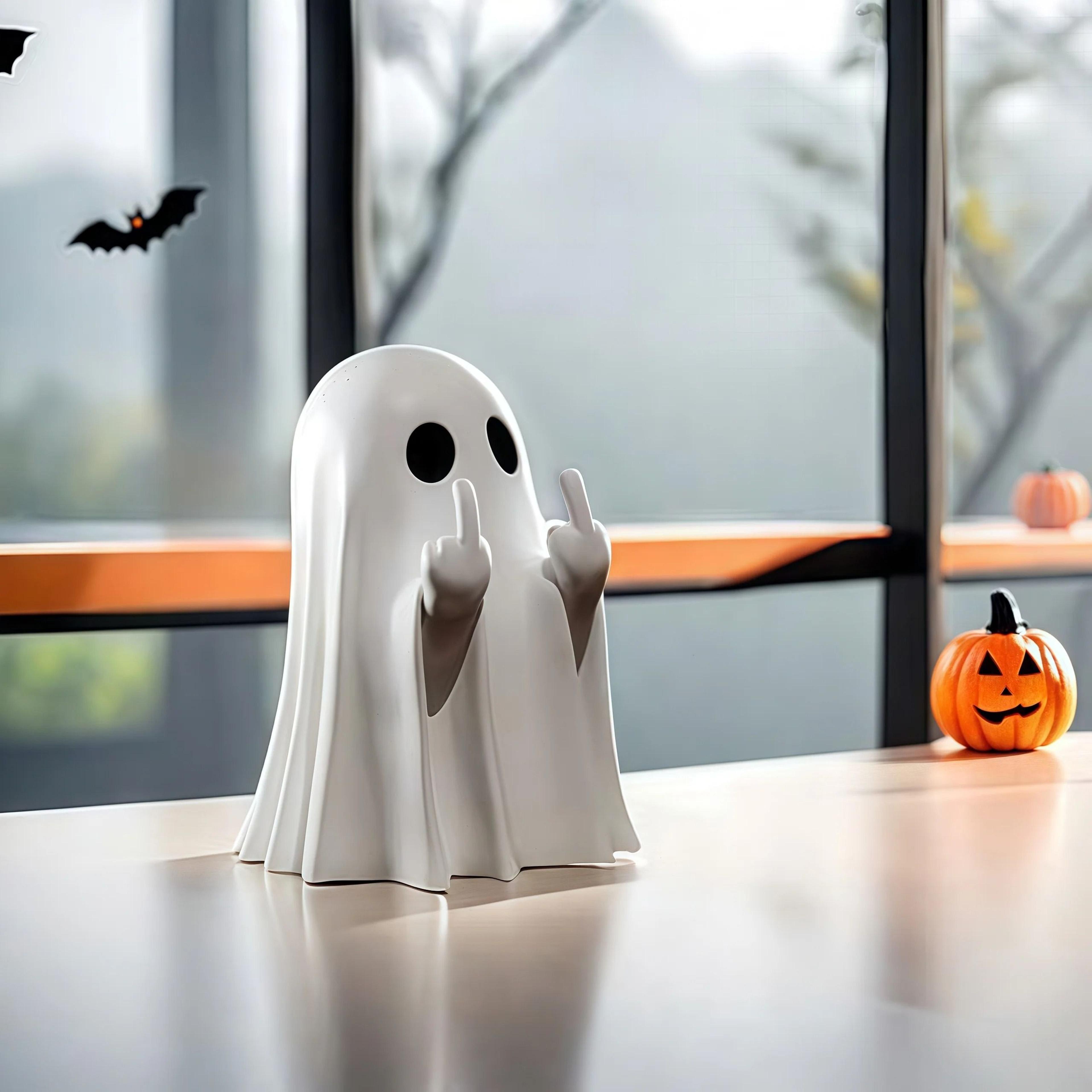 middle finger cute ghost statue small scary figurine halloween home decor