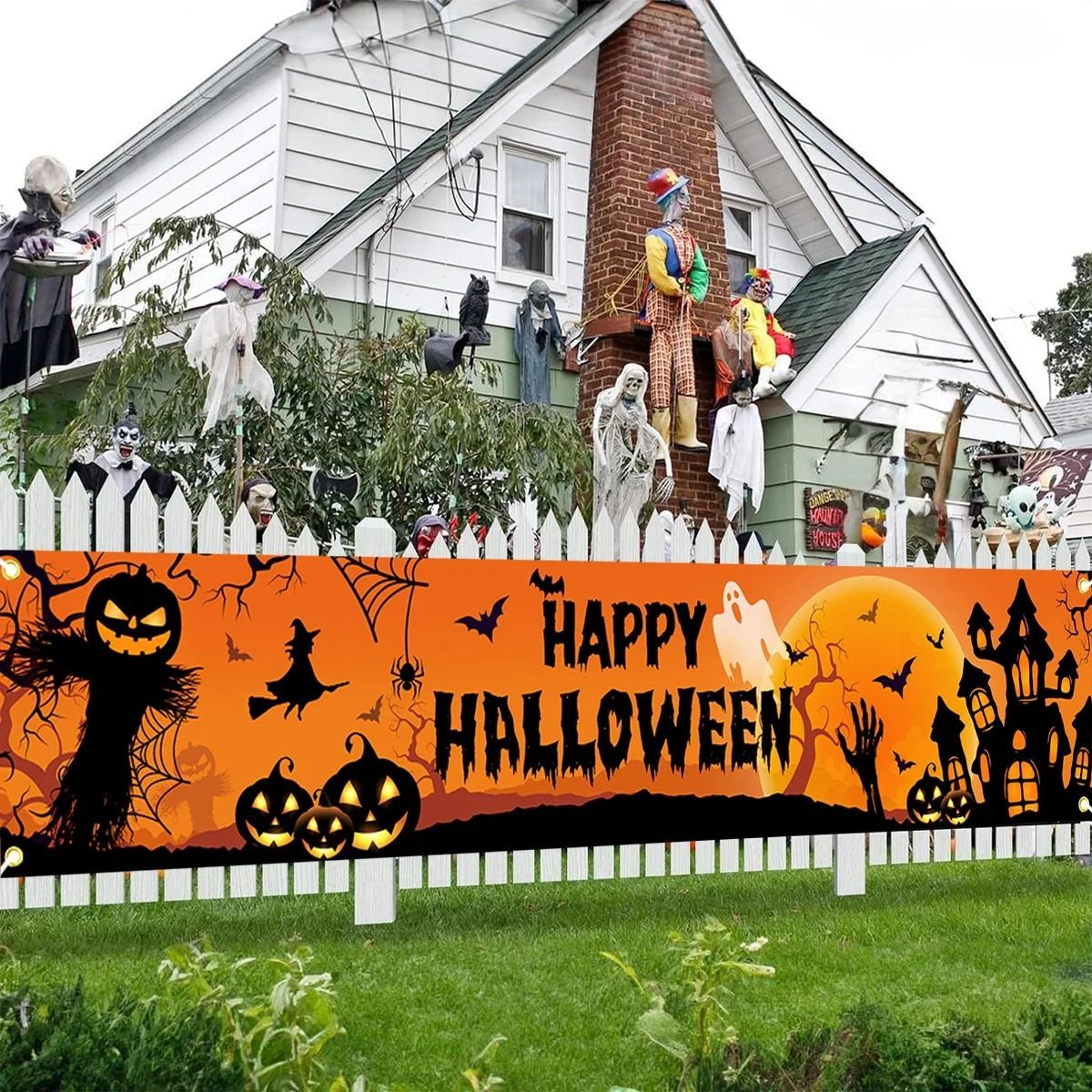 happy halloween outdoor banner pumpkin bat photo backdrop party decor