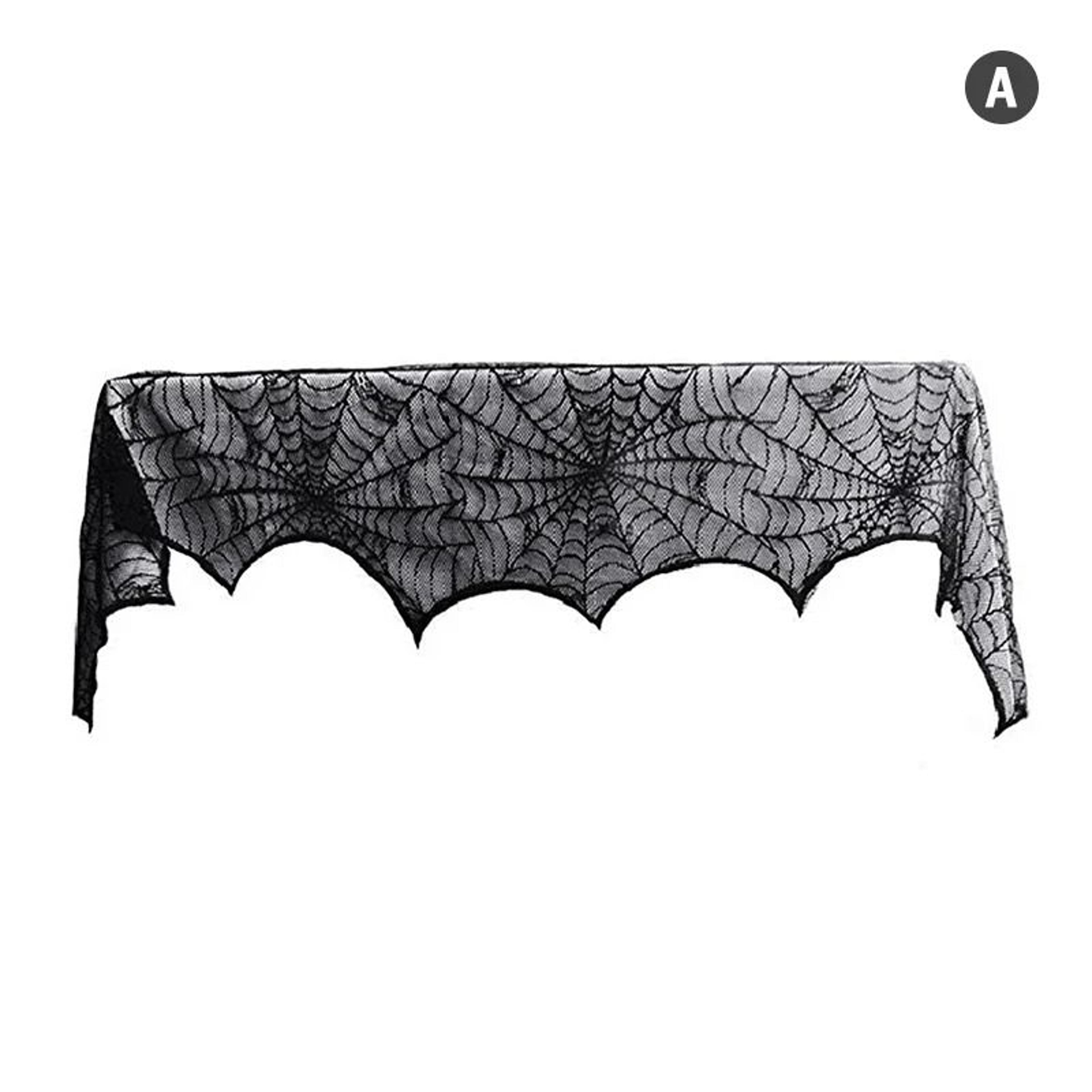 Black Lace Spider Web Skeleton Tablecloth  Fireplace Mantel Scarf Set 6