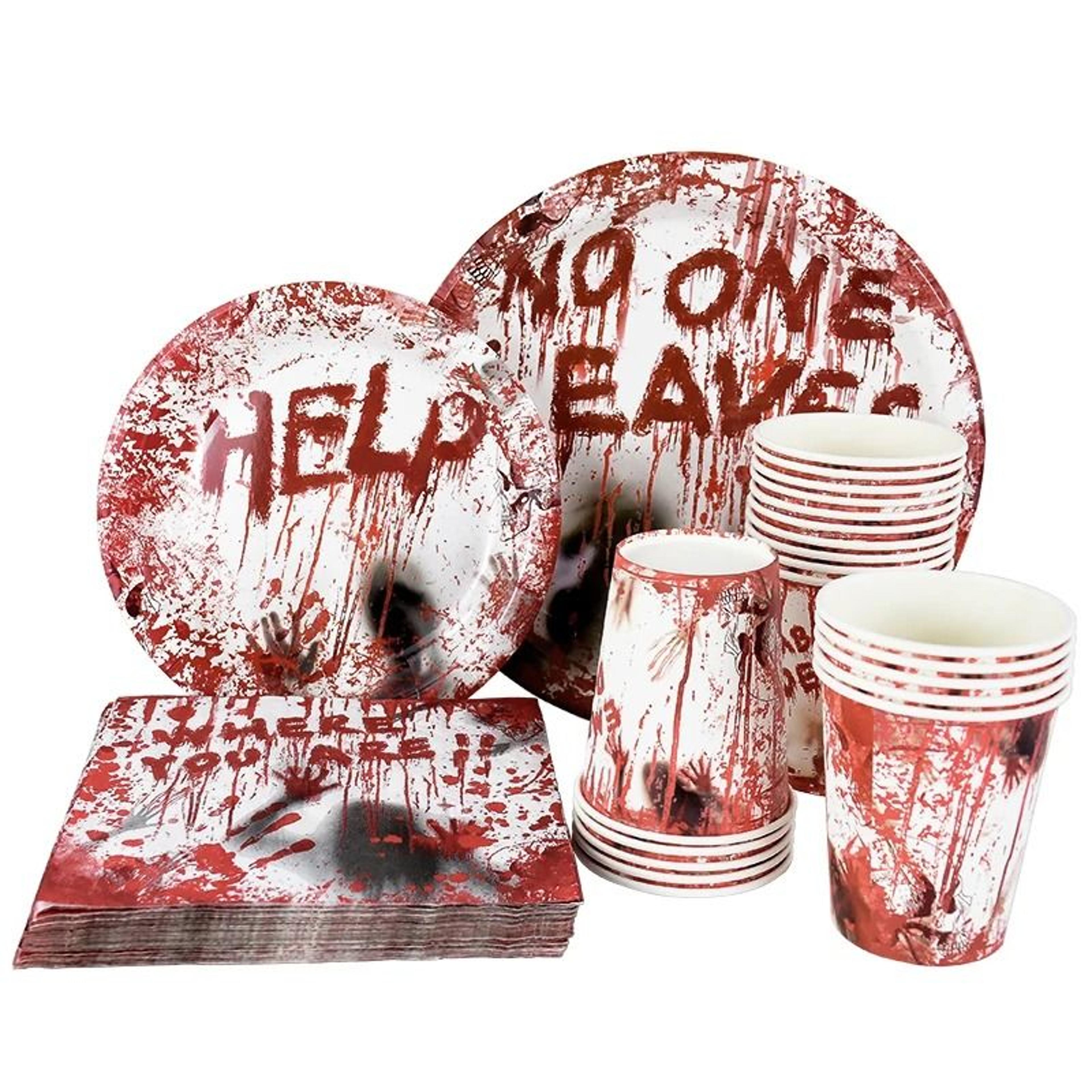 bloody handprint disposable halloween party tableware set