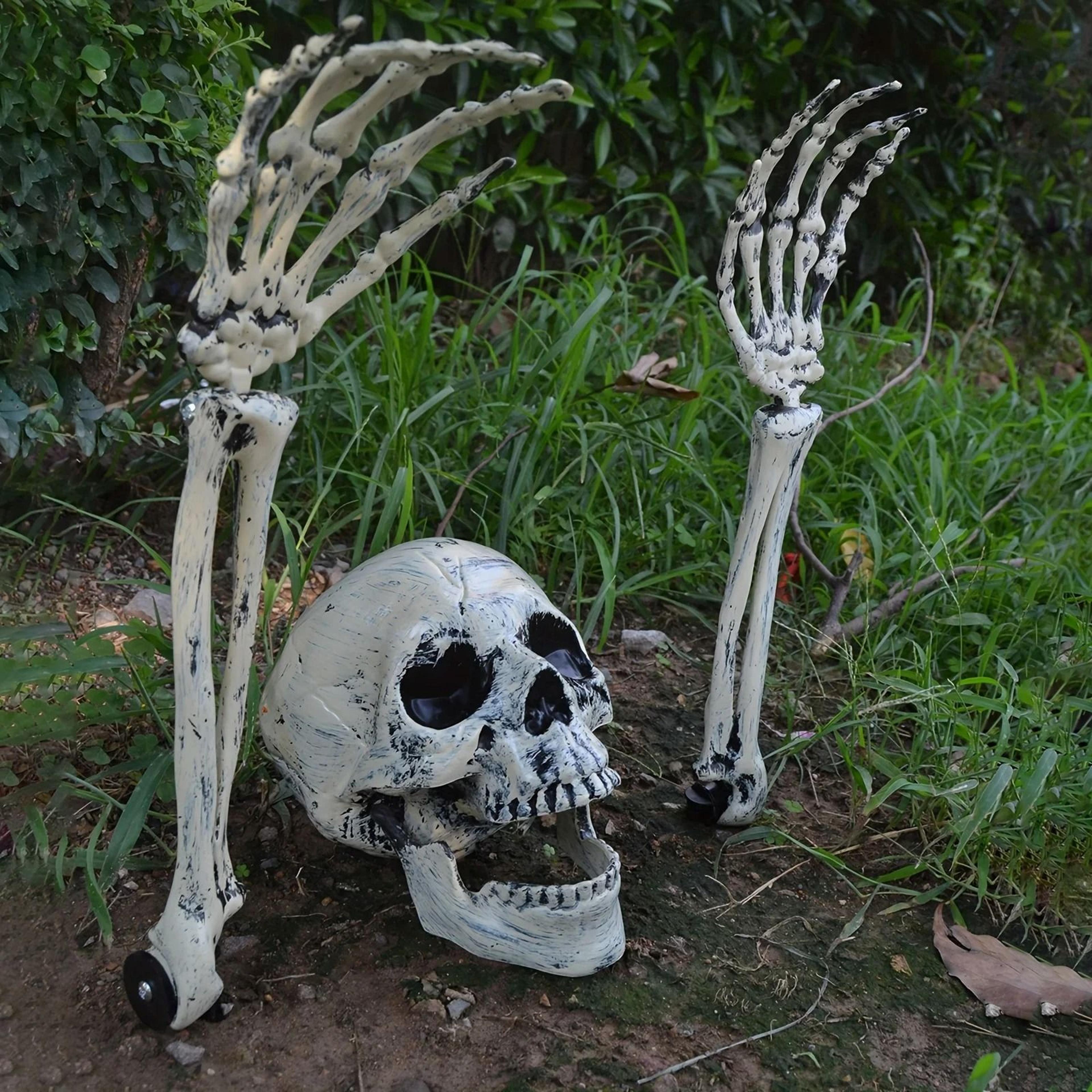 halloween ground stake skeleton bone set with skull head & hands