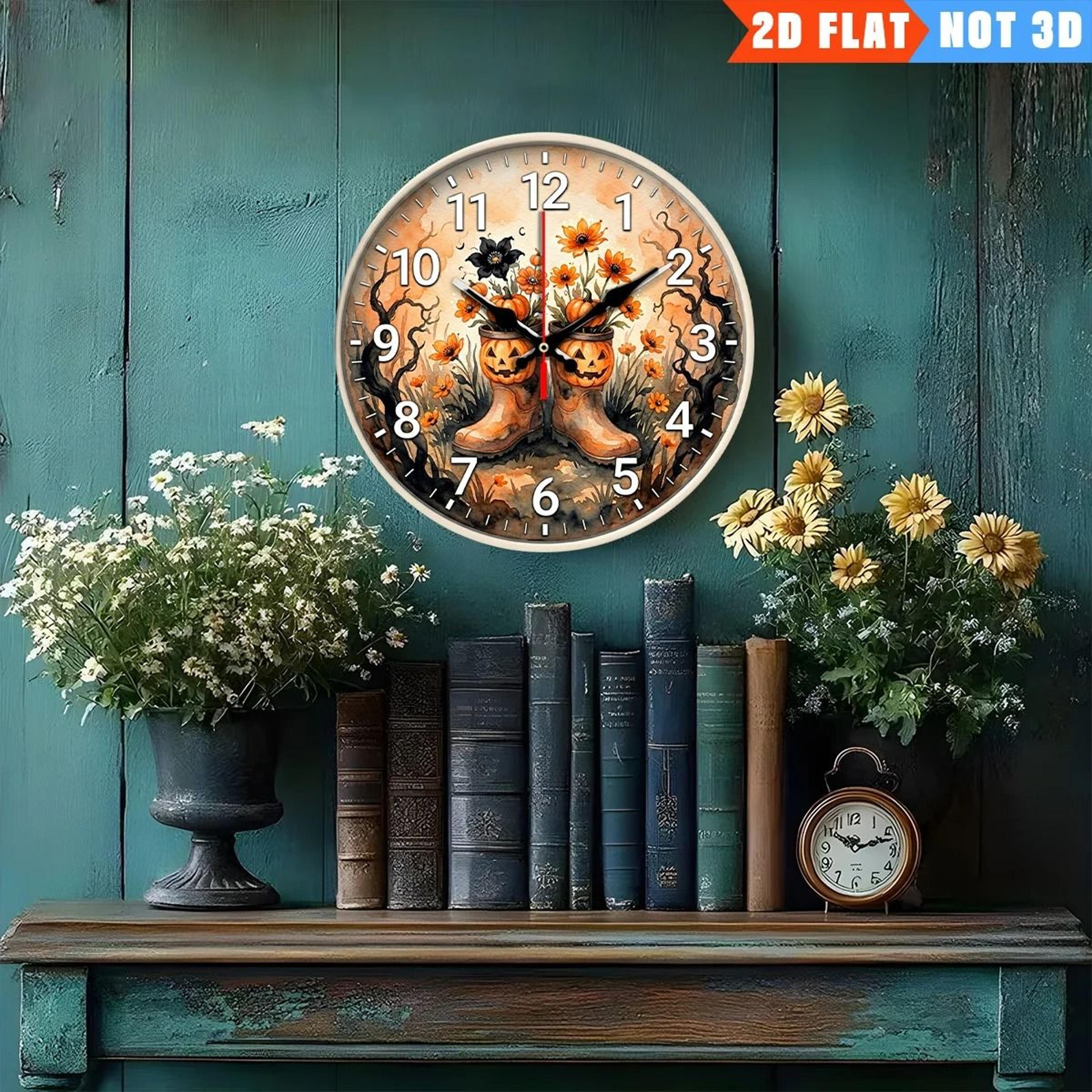 Modern 10Inch Silent Wall Clock  Pumpkin Head Rain Boots 2D Round Decorative Clock 1