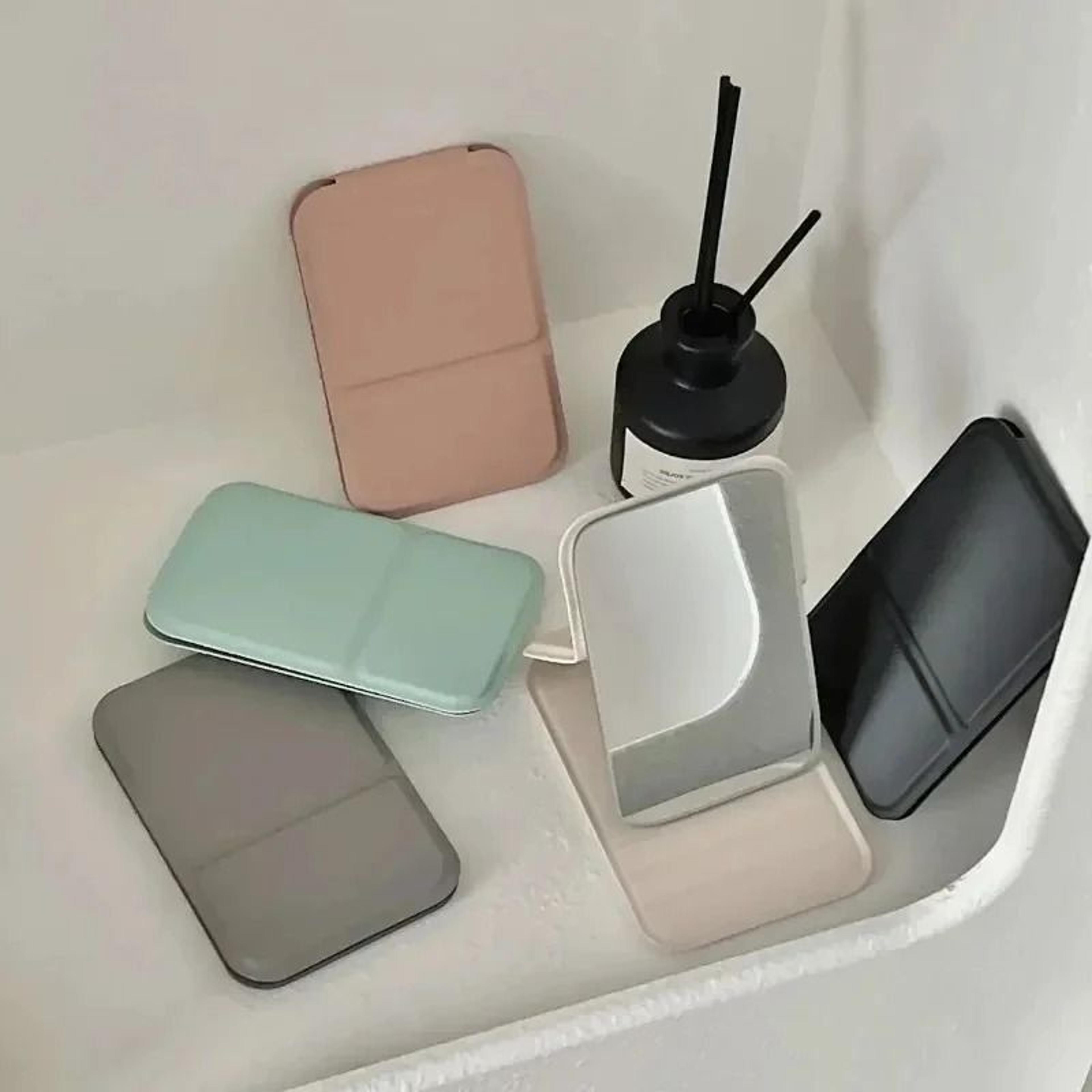 Solid Color Foldable PU Leather Makeup Mirror  Portable Handheld Compact Cosmetic Mirror 5