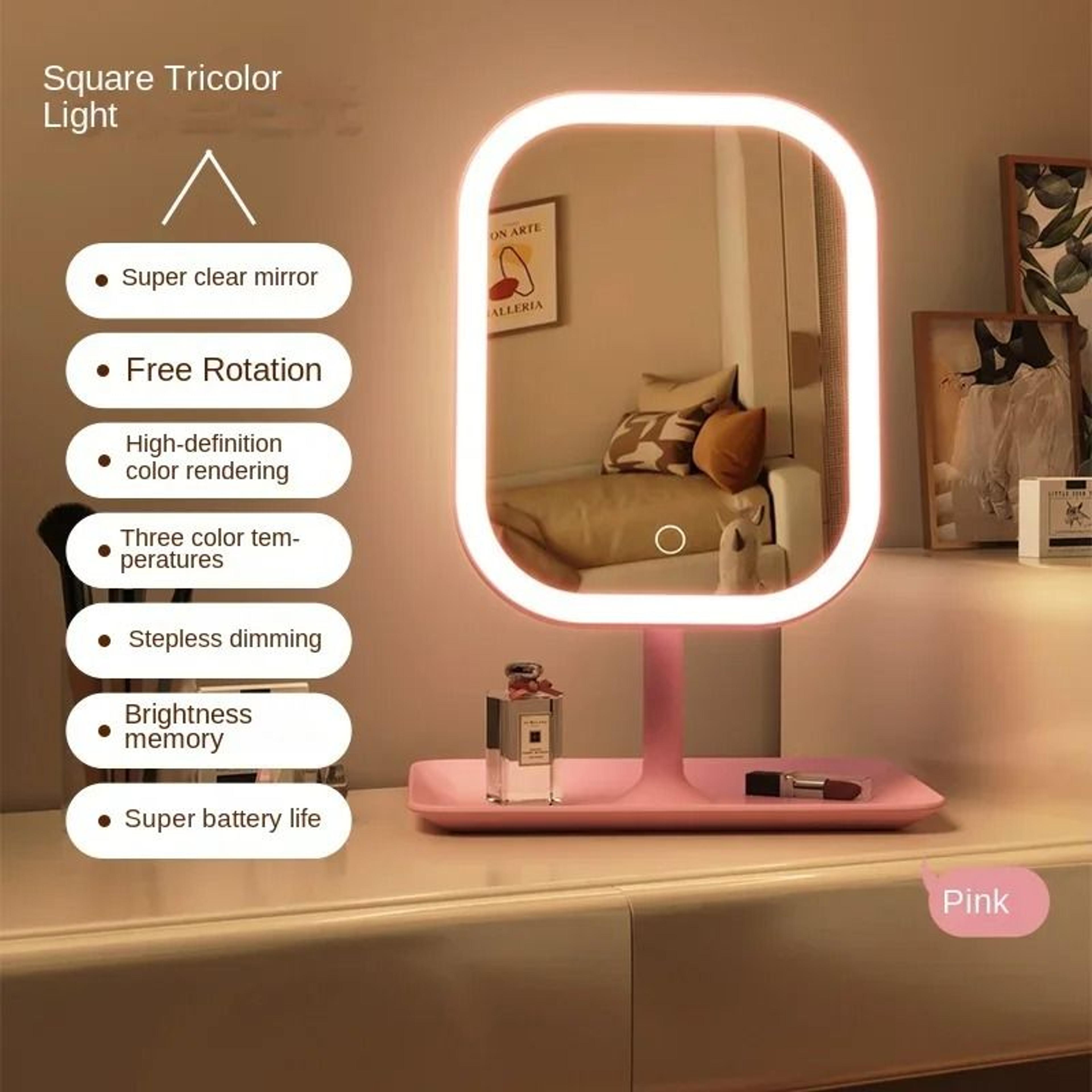 Modern Desktop LED Vanity Makeup Mirror  3Color Light Touch Control Bedroom Dressing Mirror 6