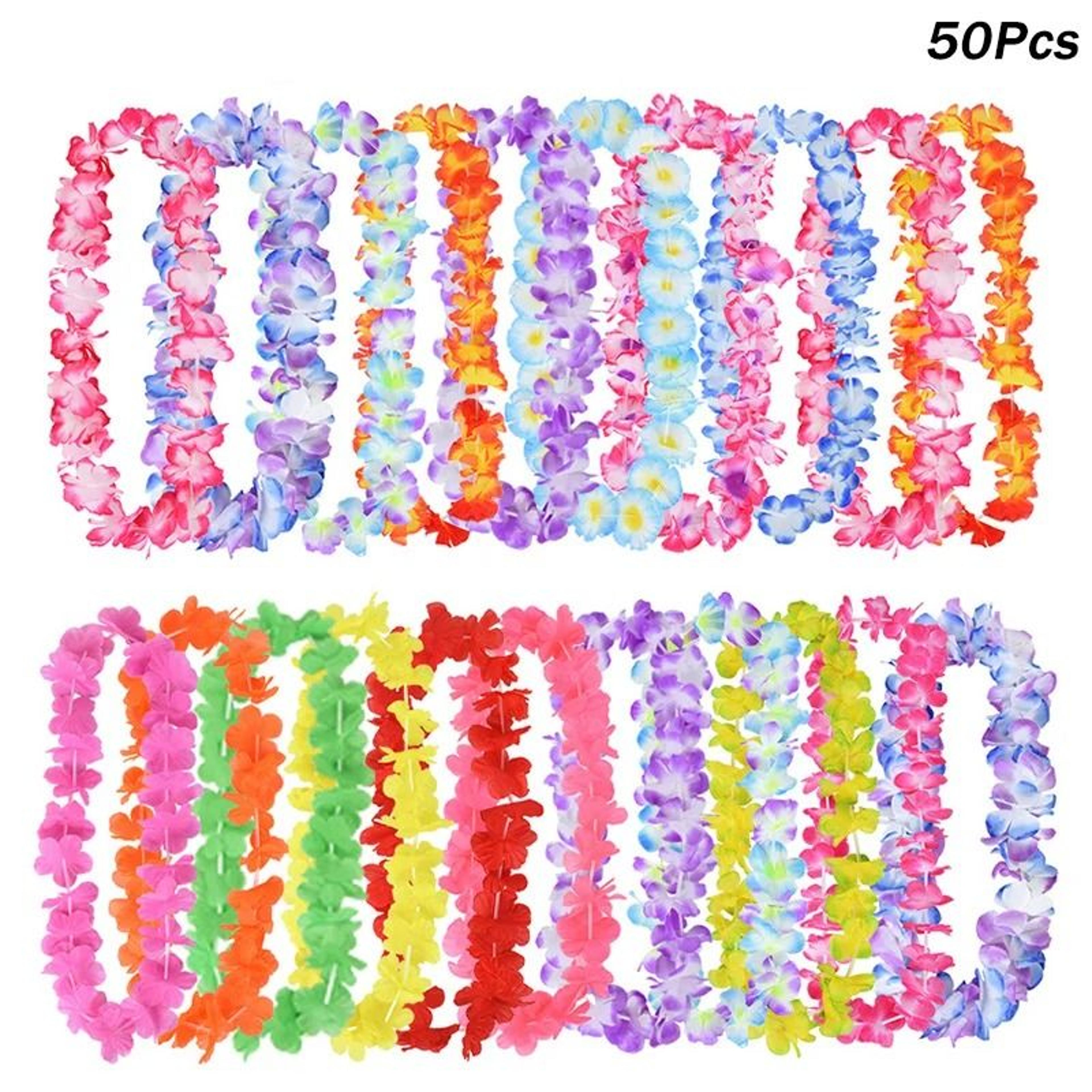 hawaiian flower wreath necklace set tropical luau party floral lei garland decor