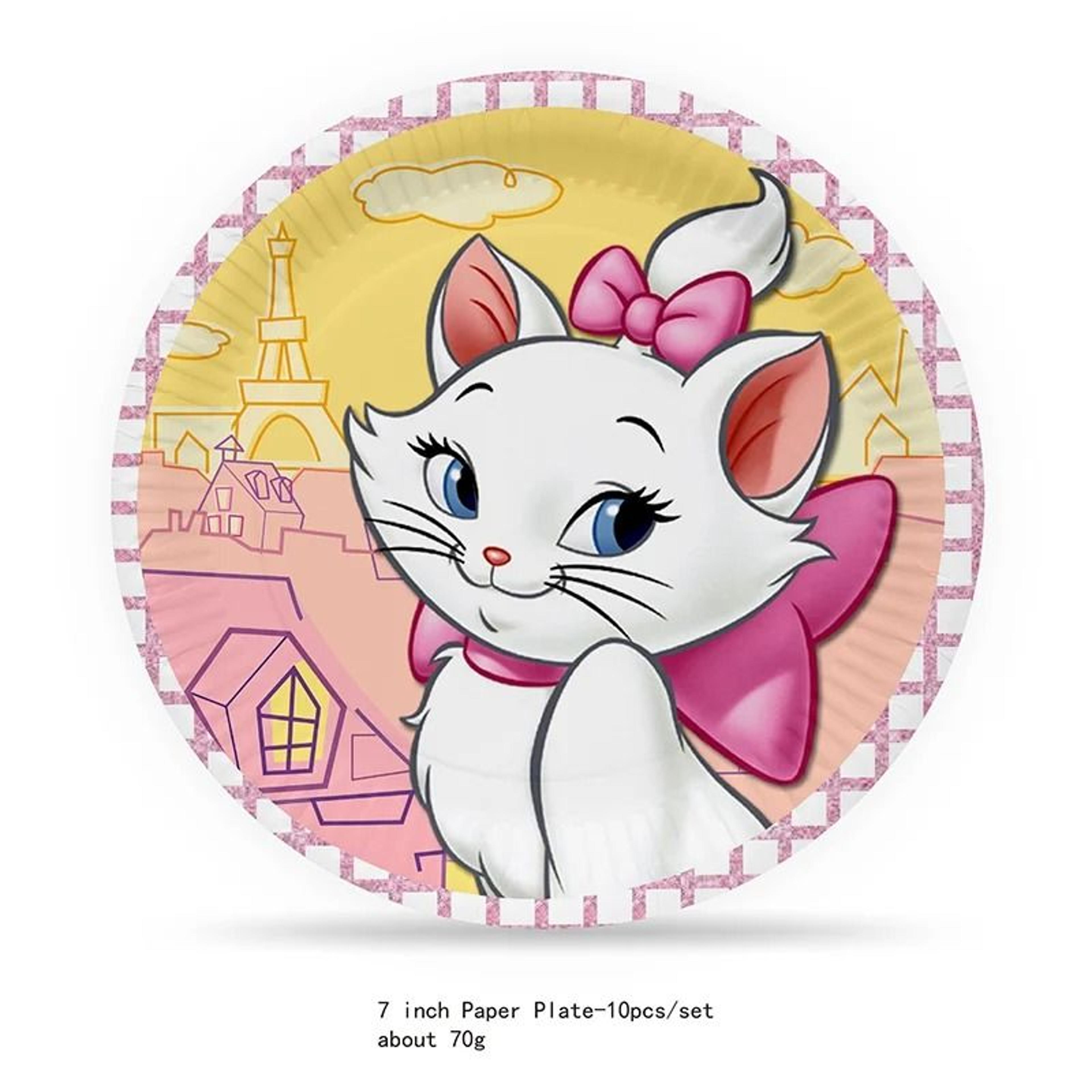 Pink Marie Cat Party Supplies Cute Aristocats Theme Disposable Birthday Plates Cups  Balloons 6