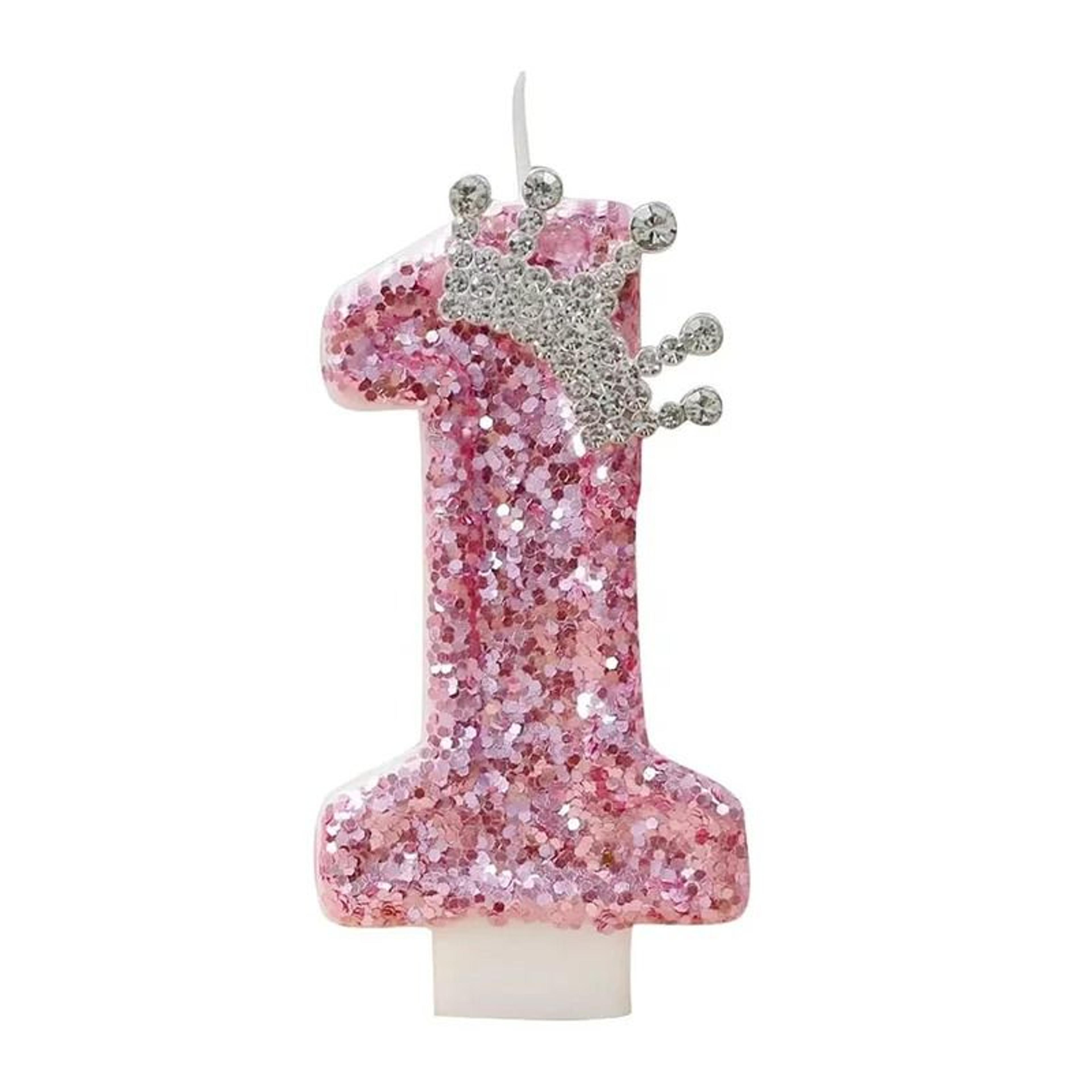Pink Crown Numeral Birthday Candle Creative Princess Party Cake Topper Decoration 8