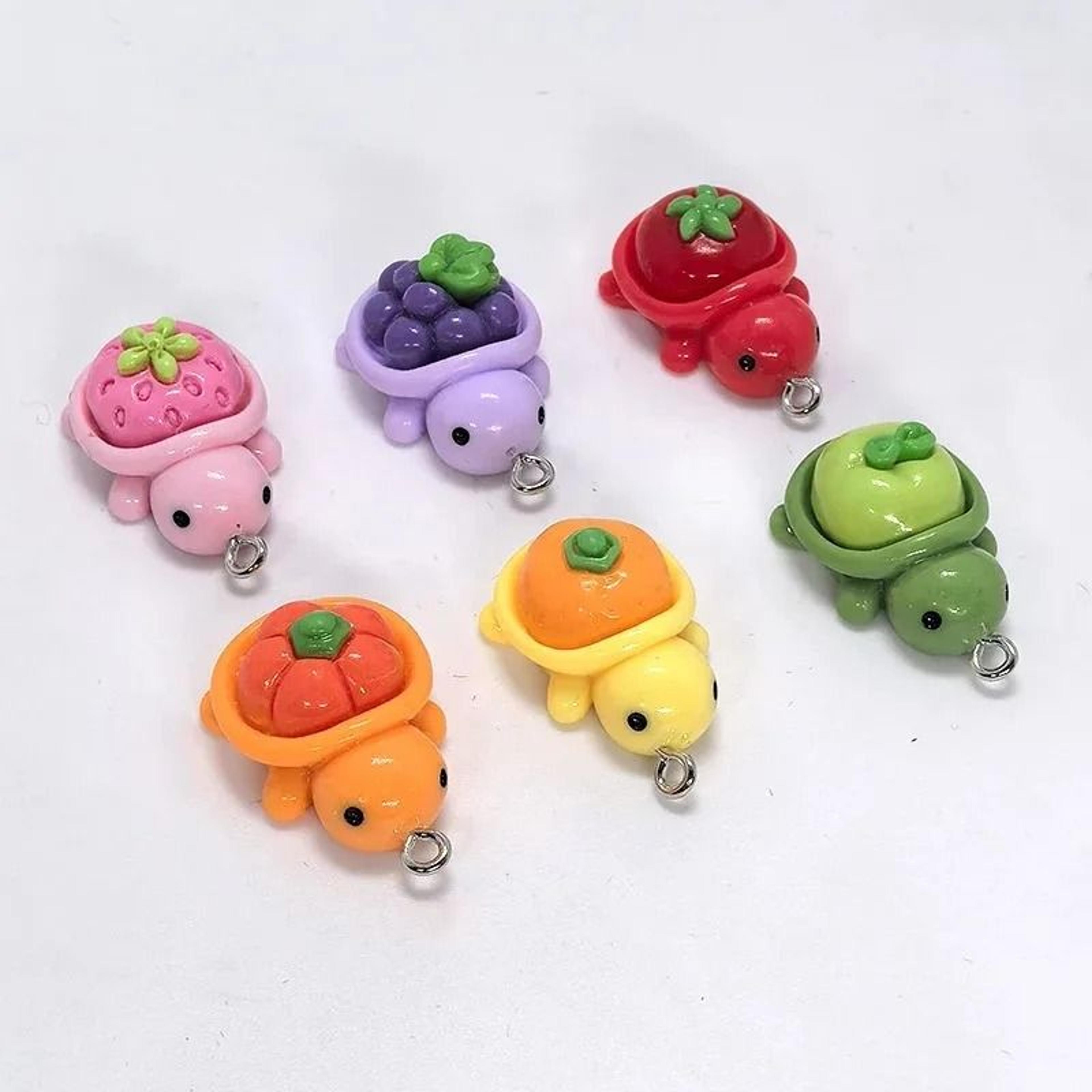 10pcs kawaii fruit turtle charms 3d resin grape & strawberry pendants