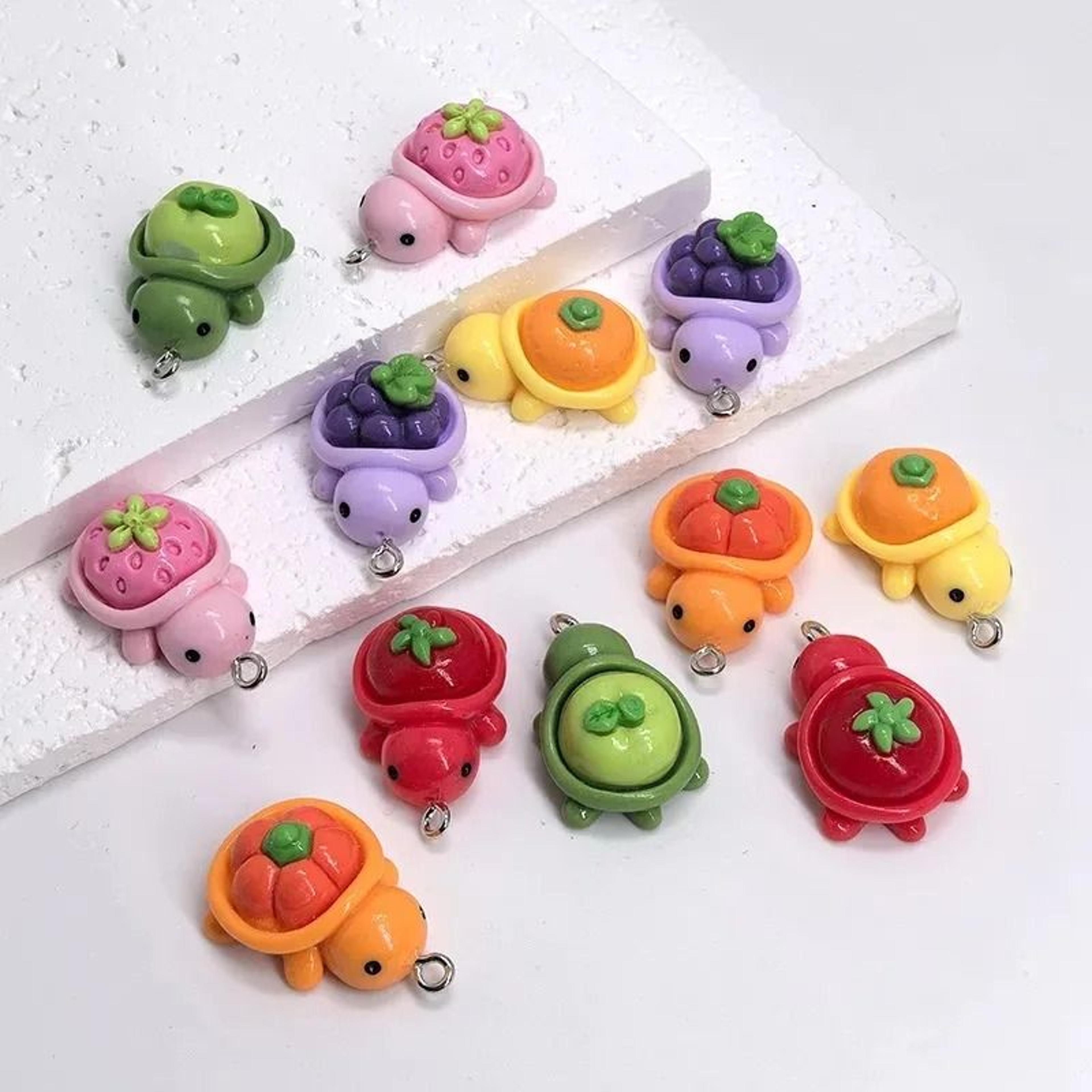 10Pcs Kawaii Fruit Turtle Charms 3D Resin Grape  Strawberry Pendants 3