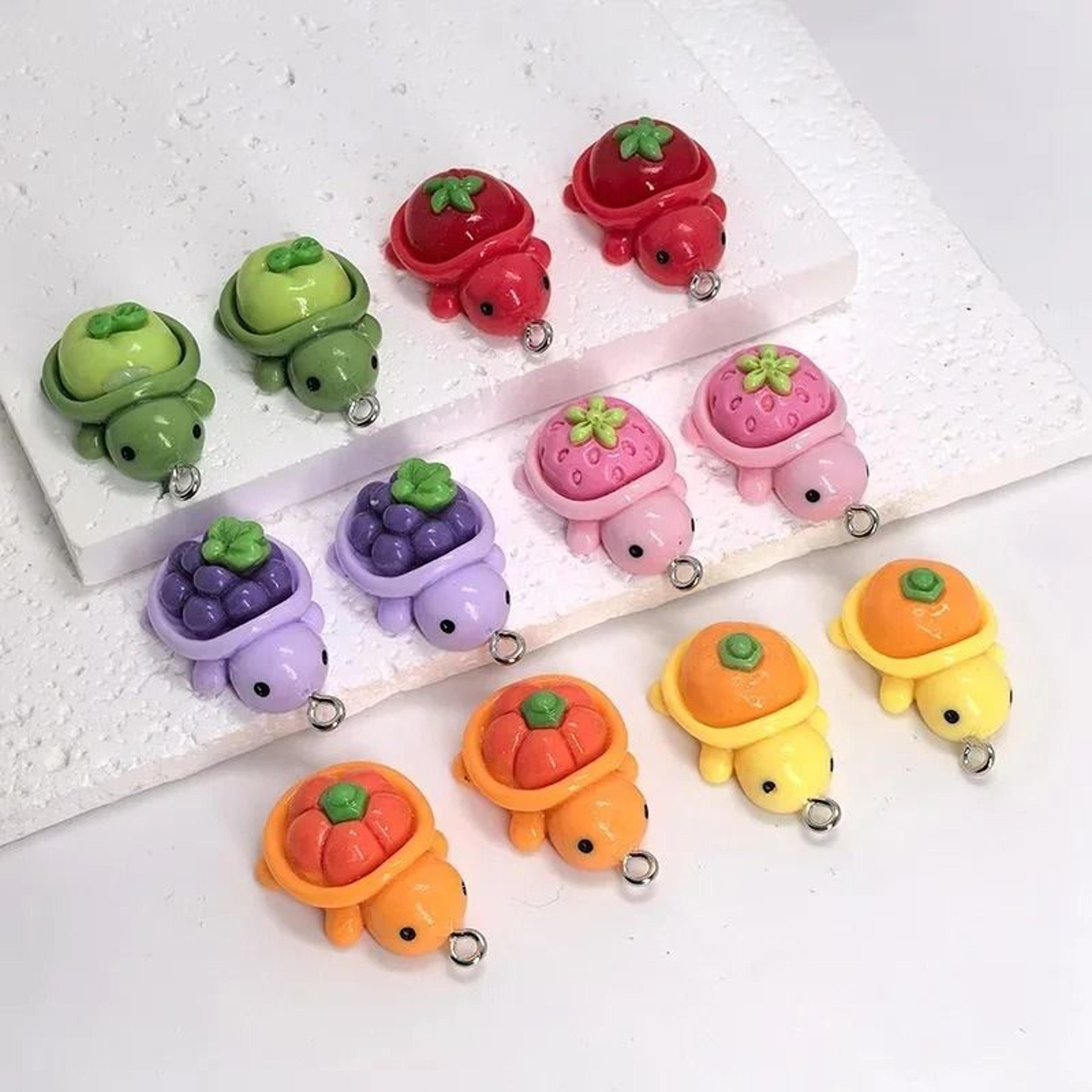 10Pcs Kawaii Fruit Turtle Charms 3D Resin Grape  Strawberry Pendants 6