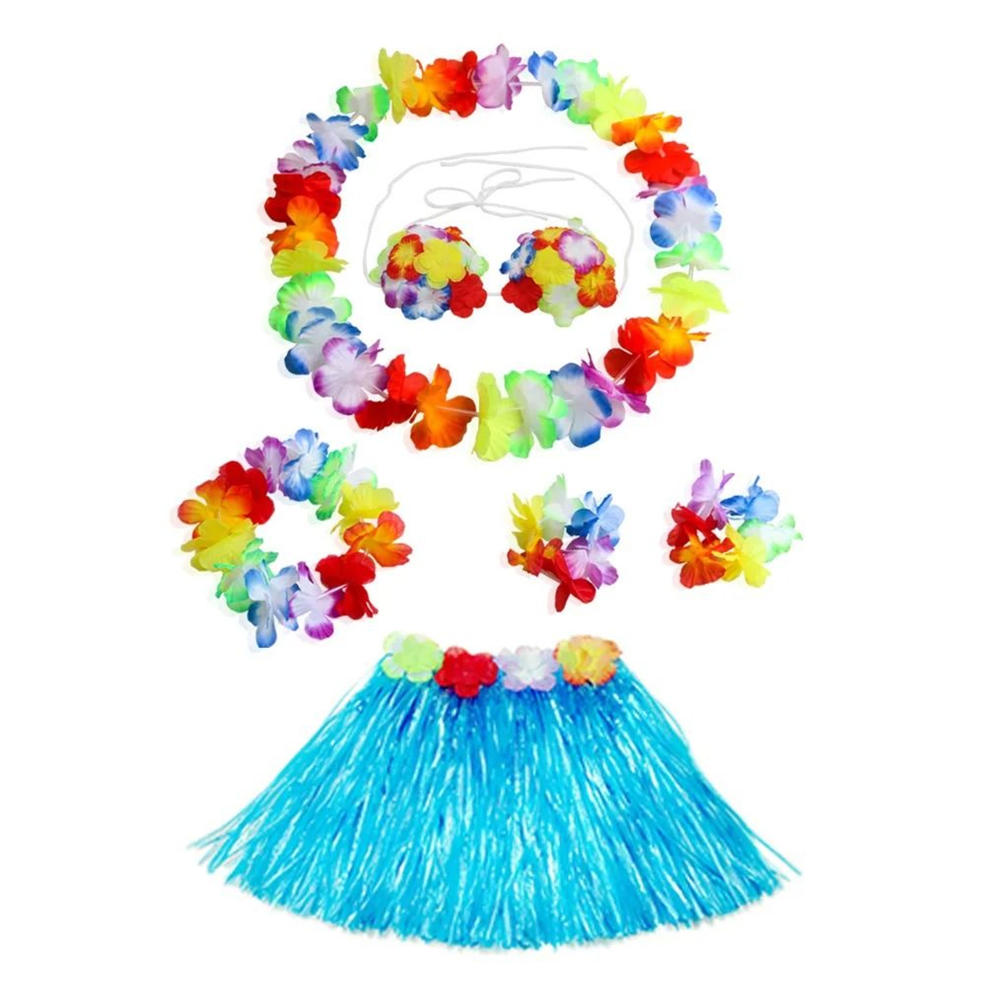 Hawaiian Grass Skirt  Flower Leis Costume Set For Kids Luau Dance Party 40cm 3