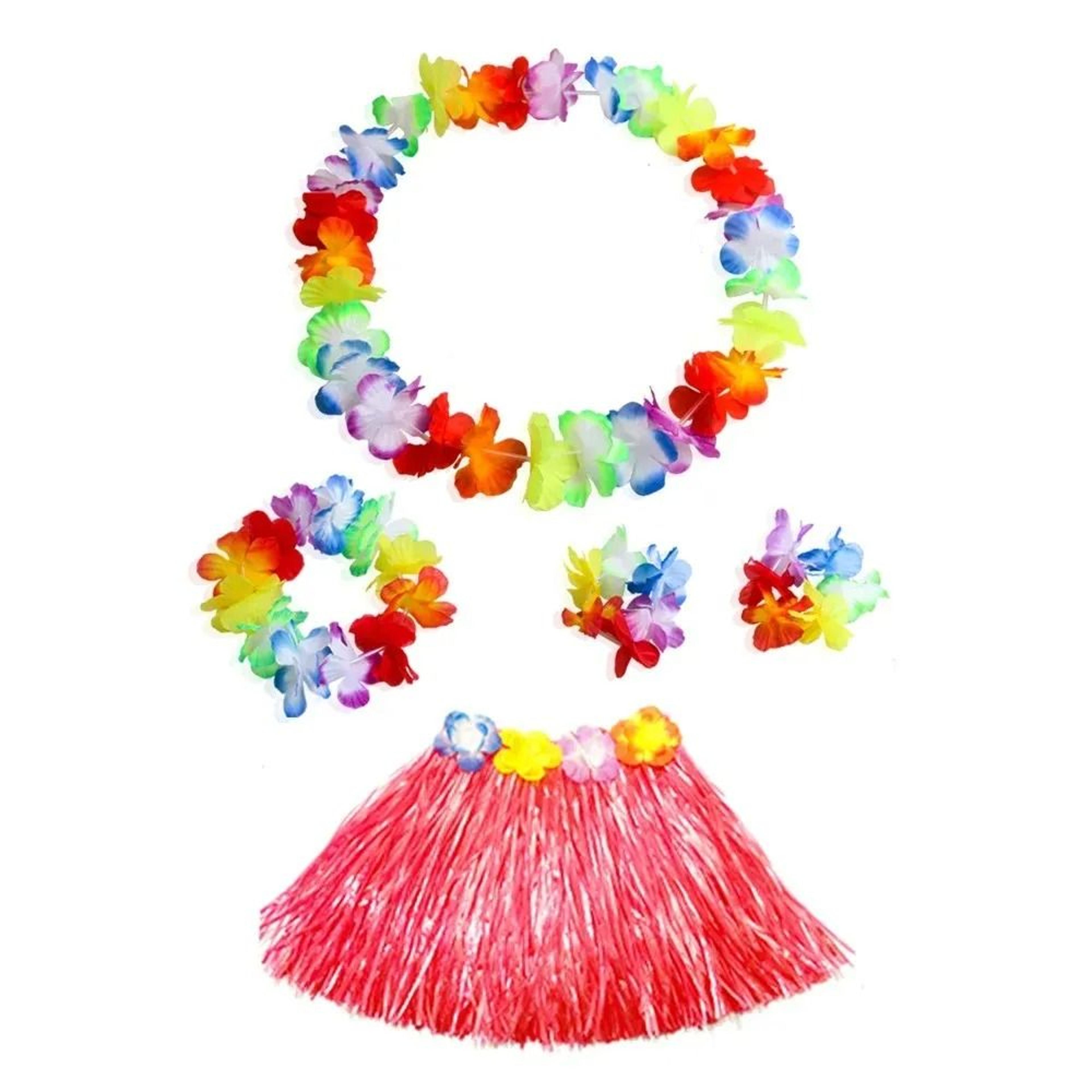 Hawaiian Grass Skirt  Flower Leis Costume Set For Kids Luau Dance Party 40cm 6