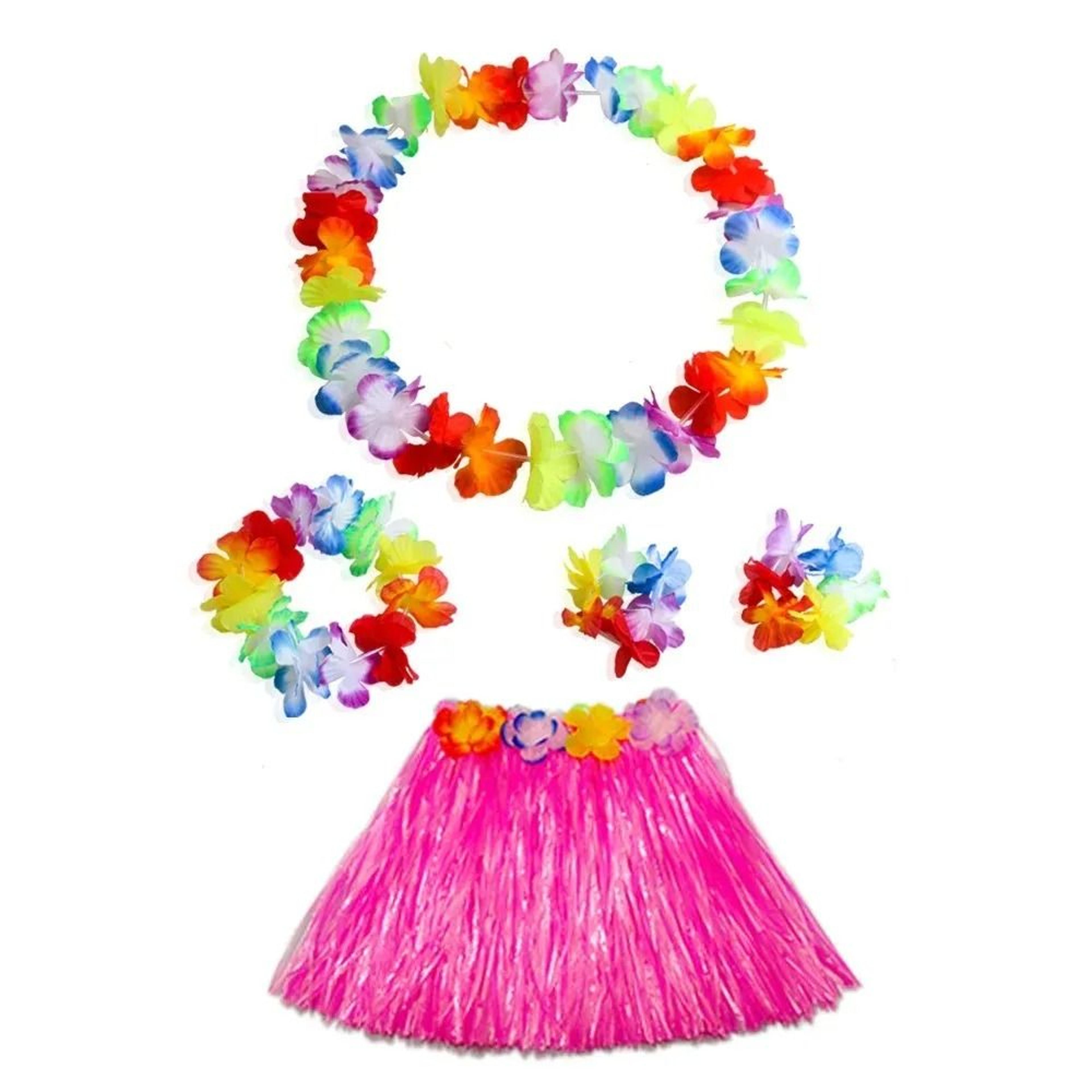 Hawaiian Grass Skirt  Flower Leis Costume Set For Kids Luau Dance Party 40cm 25
