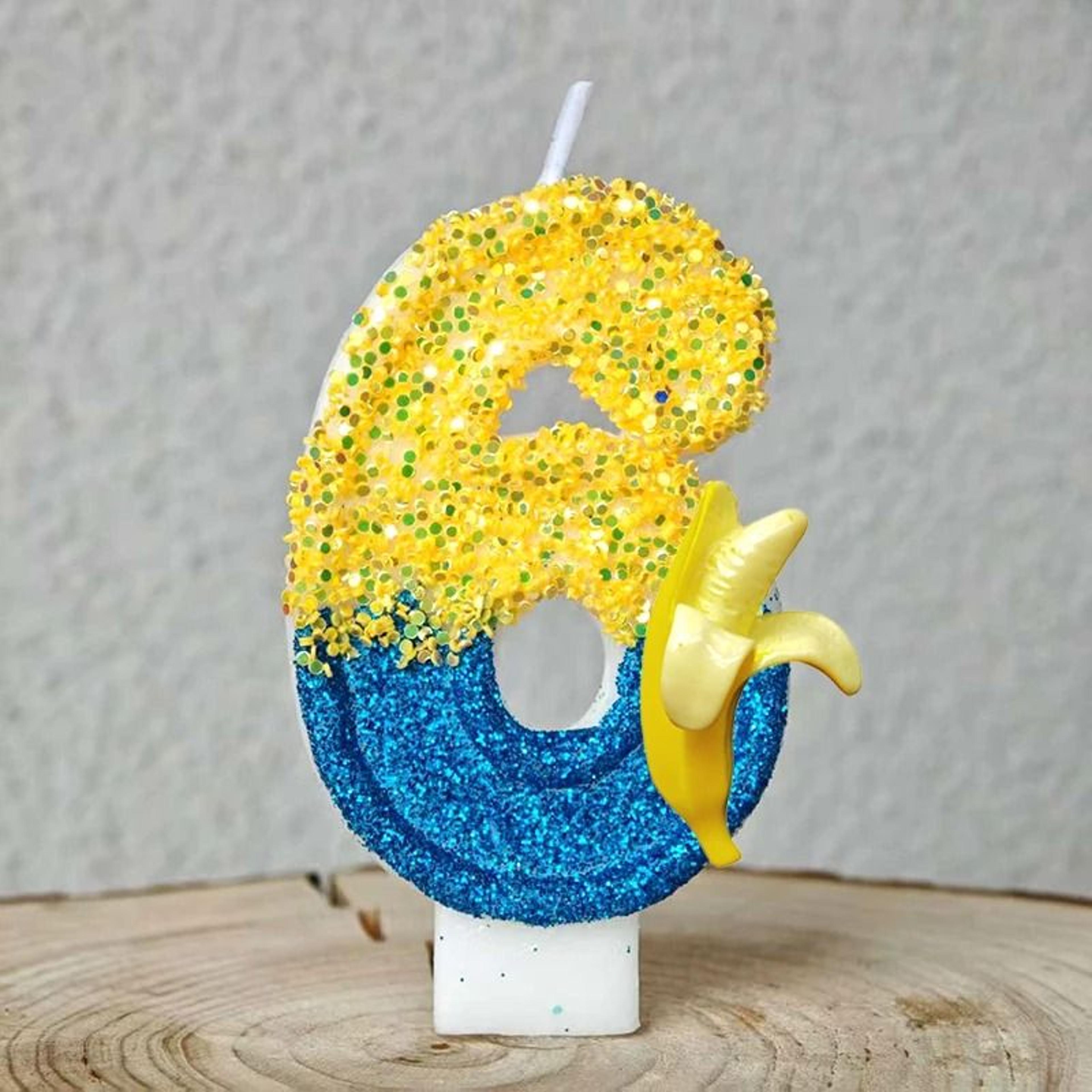 Cute Yellow Banana Man Number 09 Candle Cartoon Anime Kids Birthday Cake Topper 6