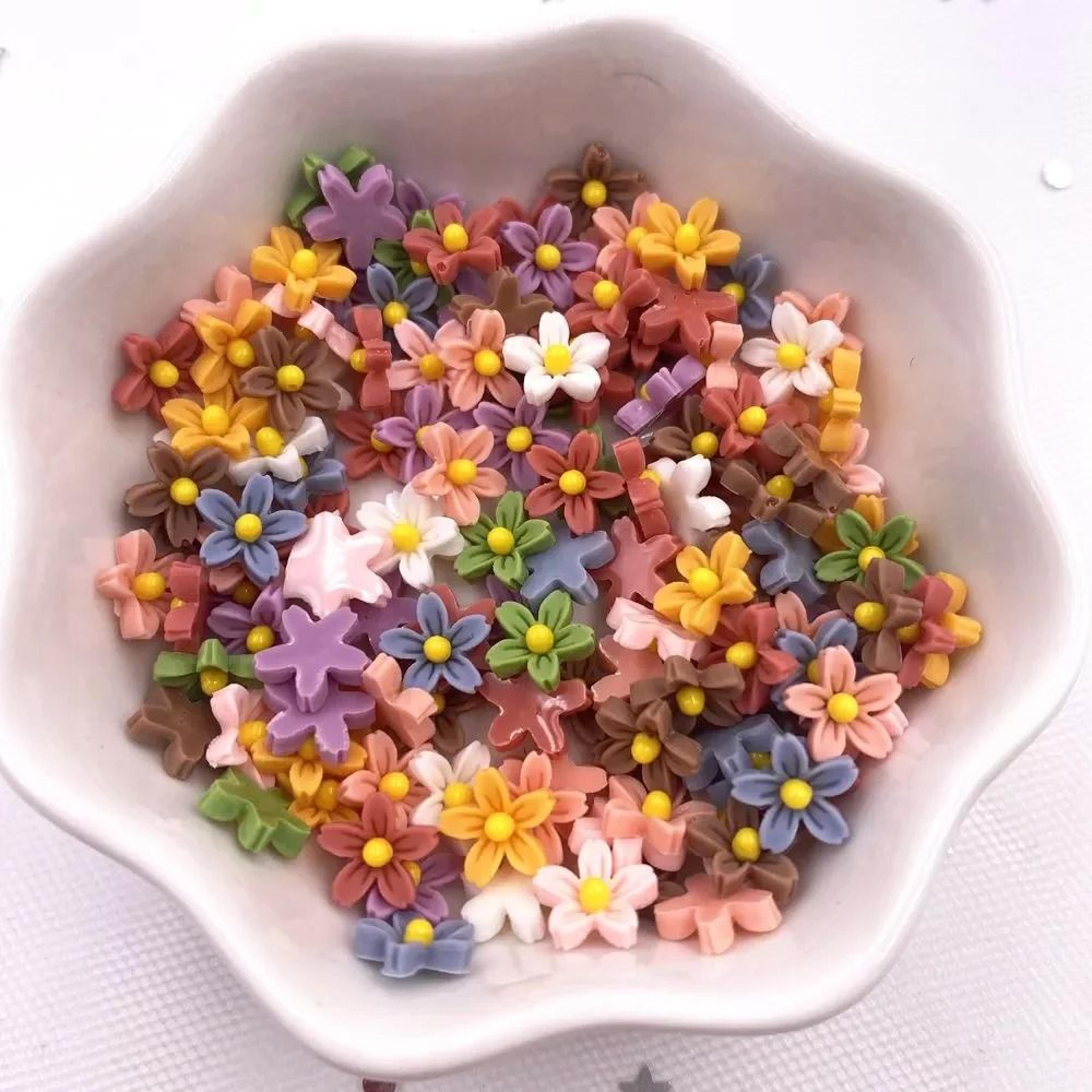 100Pcs 8mm Resin 3D Mini Flower Gems Flatback Cabochons For Nail Art  DIY Crafts 3